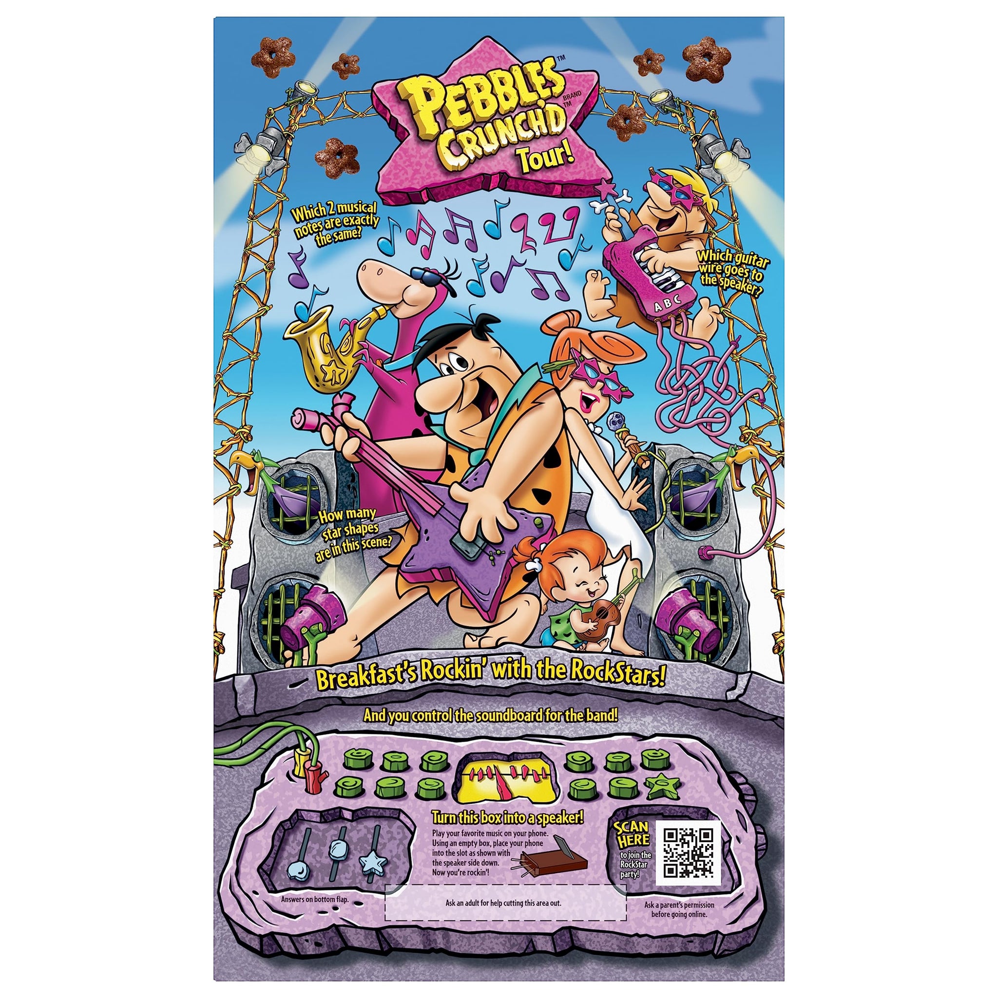 Post Cocoa PEBBLES Crunch'D Cereal, Chocolatey Breakfast Cereal Made with Real Cocoa, Great For Enjoying As a Sweet Snack, Family Size Cereal, 16.5 OZ