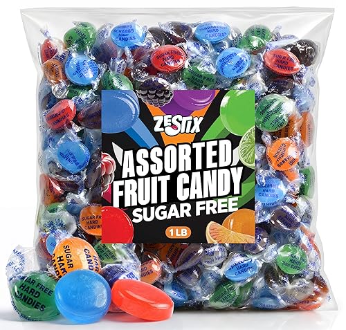 Sugar Free Assorted Fruit Hard Candy, 1 lb. Bag - Individually Wrapped Sugarless Fruit Flavored Candy Mix, Assorted Hard Candy for Candy Bowls, Office
