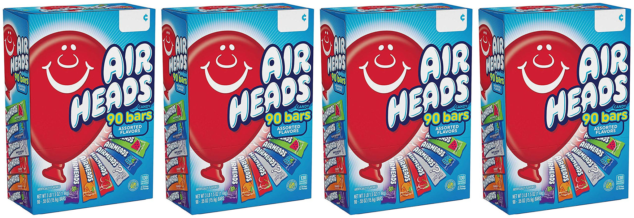 Airheads Bars, Chewy Fruit Candy, Variety Pack, 90 Count (Packaging May Vary) - 4 Pack