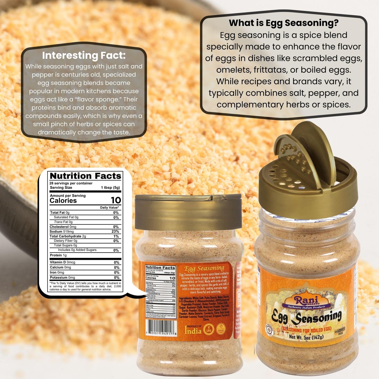 Rani Egg Seasoning (Seasoning for Boiled Egg) 5oz (141g) PET Jar ~ Shaker Top For Your Eggs or Tofu Scramble | All Natural | Vegan | Gluten Friendly |