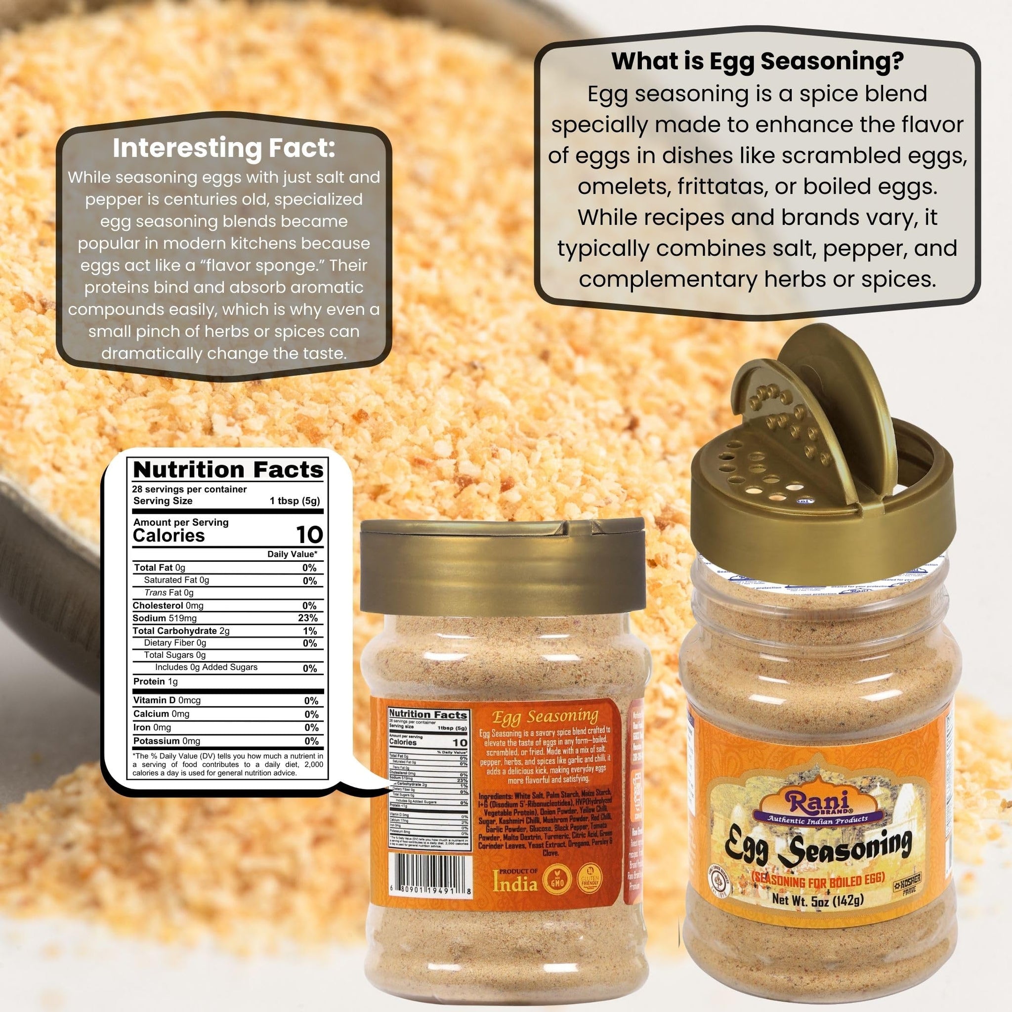 Rani Egg Seasoning (Seasoning for Boiled Egg) 5oz (141g) PET Jar ~ Shaker Top For Your Eggs or Tofu Scramble | All Natural | Vegan | Gluten Friendly |