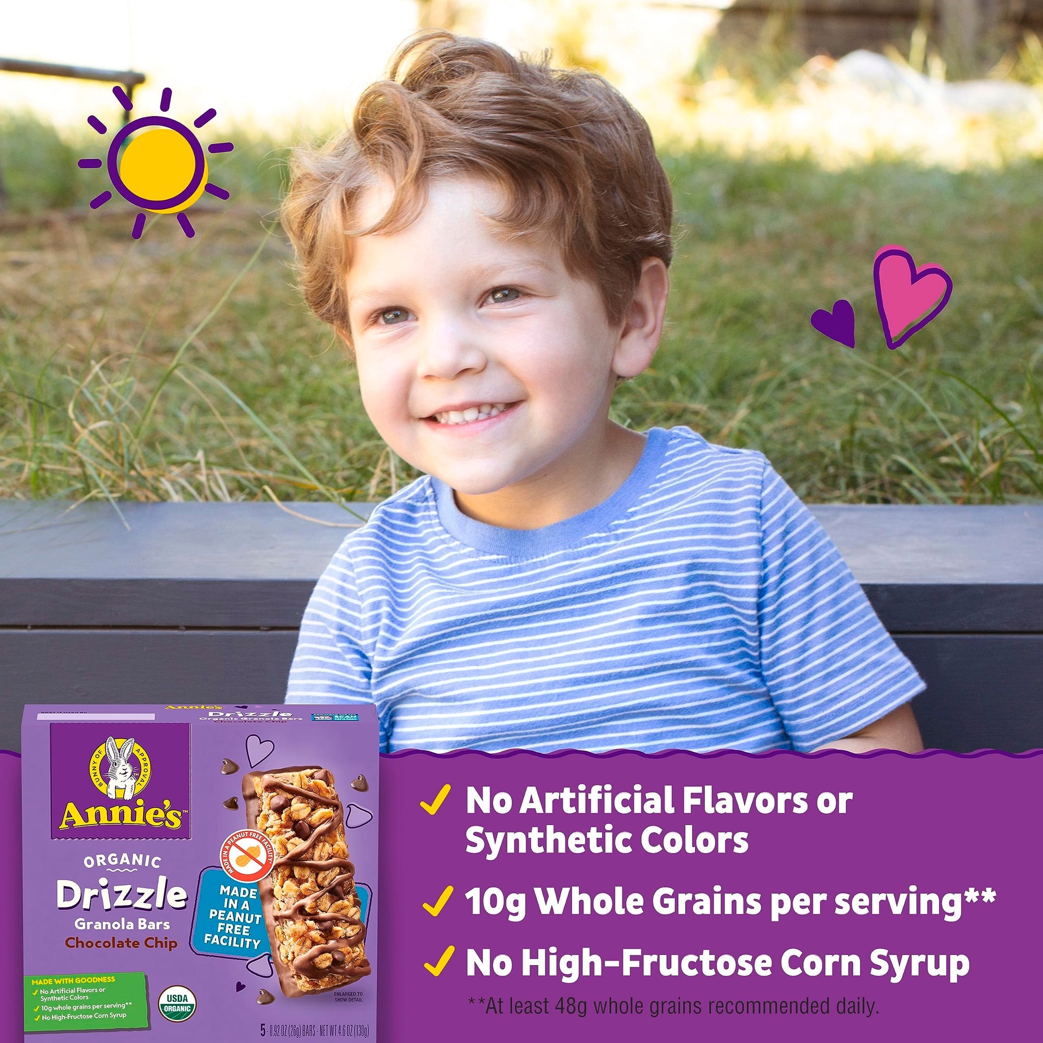 Annie's Organic Drizzle Granola Bars, Chocolate Chip, 5 Bars, 4.6 oz