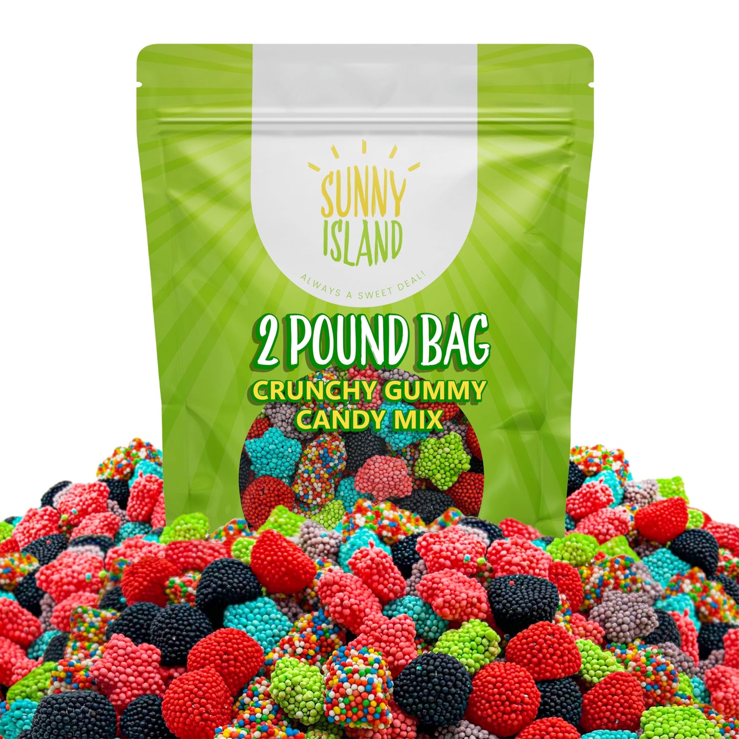 Crunchy Gummy Candy Mix | 2 Pound Bag | Rainbow Nonpareils Bears, Berries, Star Shaped Chewy Clusters | Gummy Mix for Snacking & Candy Buffets | Sweet