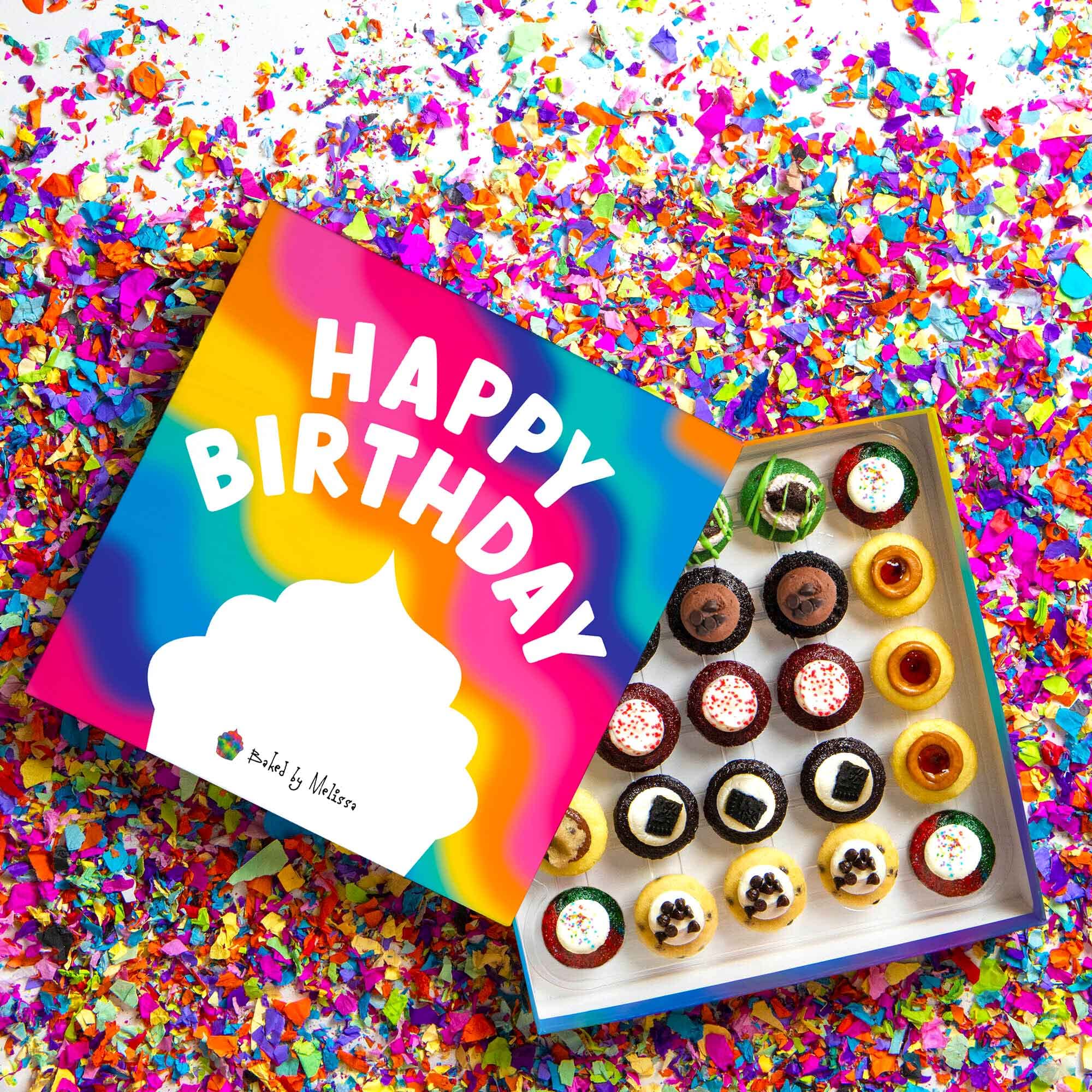 Baked by Melissa Cupcakes - Happy Birthday Gift Box - OG Original Greats Cupcakes - Assorted Bite-Size Cupcakes, Includes 8 Different Flavors (25