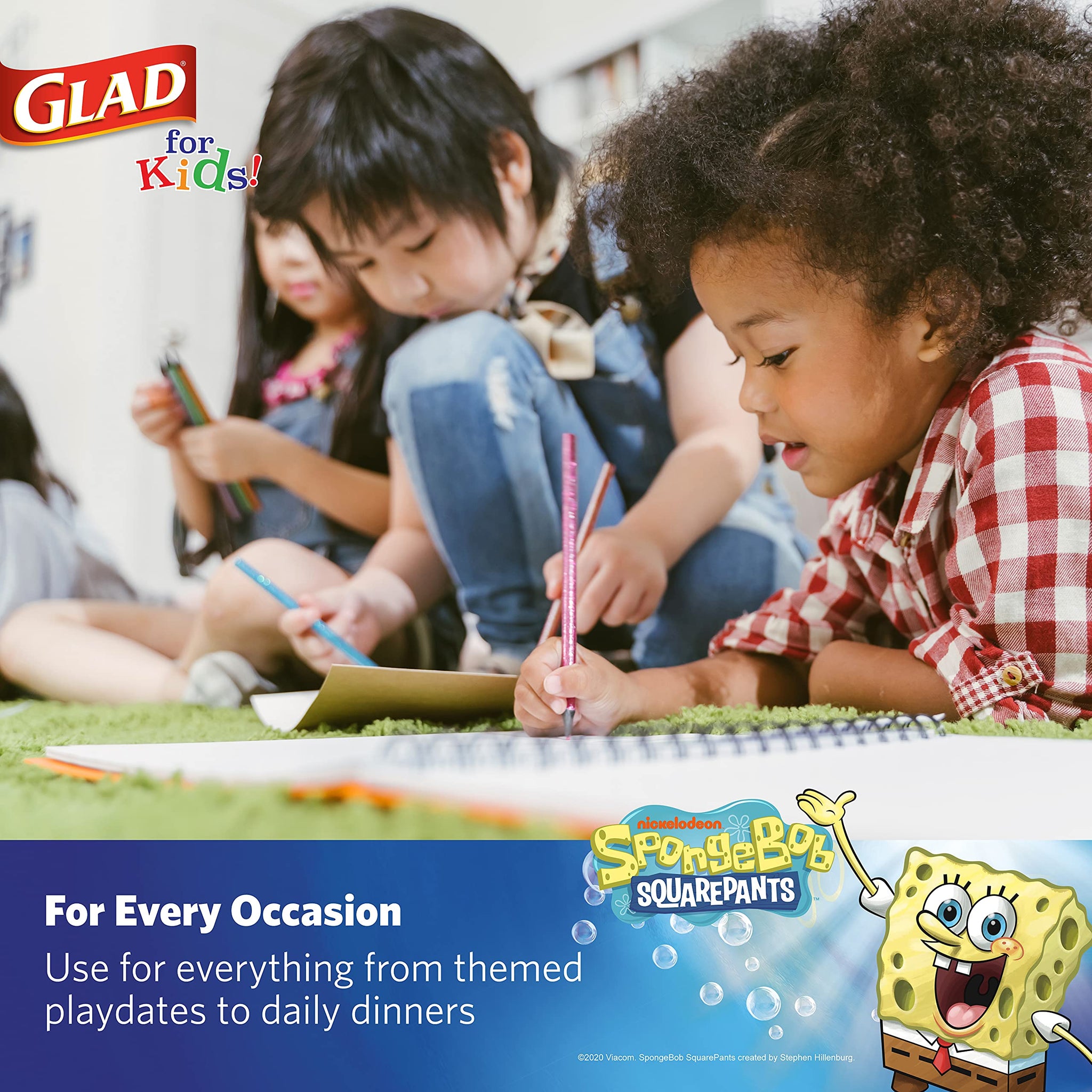 Glad for Kids SpongeBob SquarePants Paper Plates,8.5 Inches-Bubbles Plates for Kids-Heavy Duty Disposable Paper Plates for All Occasions-Kids