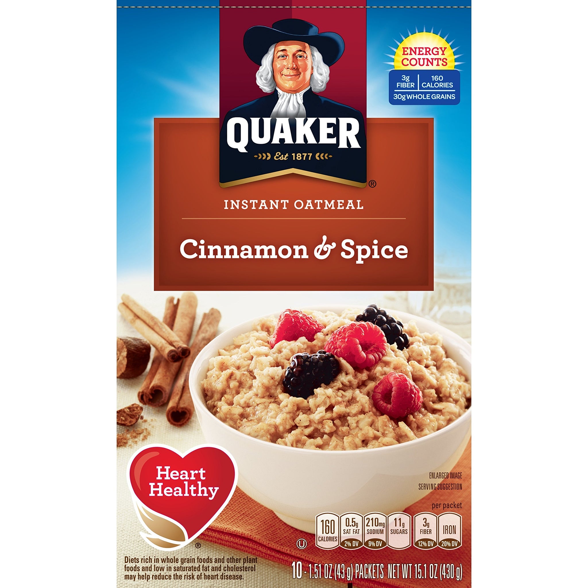 Quaker Instant Oatmeal Cinnamon & Spice, 10-Count Boxes (Pack of 4)