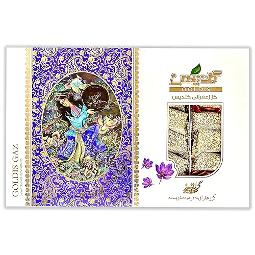 GOALDEES Nougat Gaz - Traditional Sweet with 28% Saffron Pistachios, Halal Candy, Soft & Chewy Natural Treat, 350g