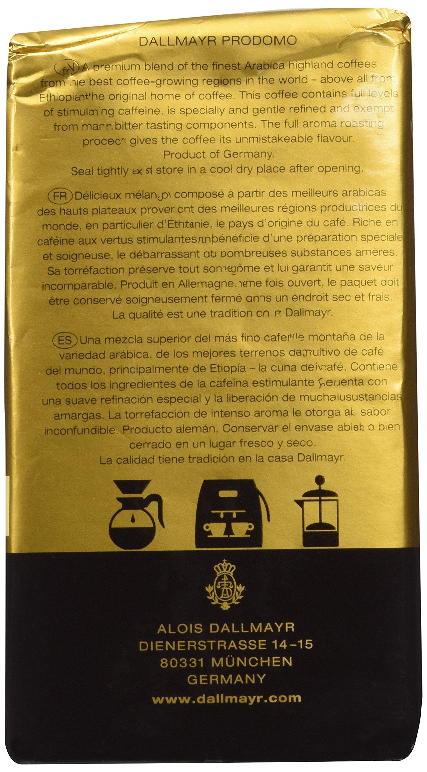 Dallmayr Prodomo Ground Coffee, 8.8 Ounce