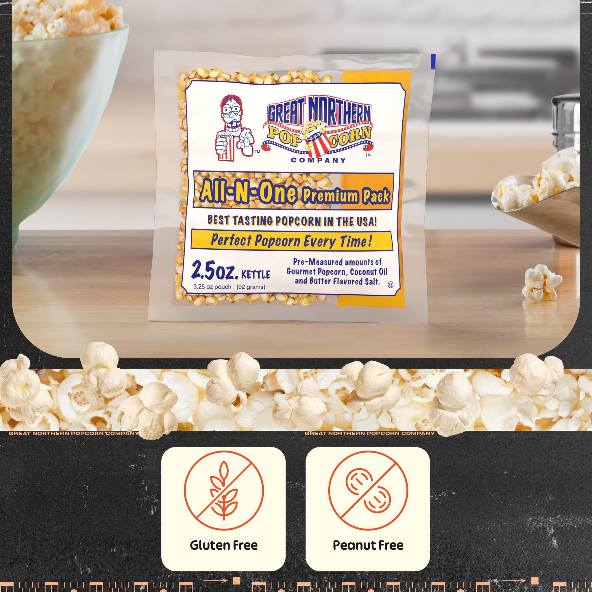Movie Theater Style 5-Count Popcorn Packs-Pre-Measured 2.5 Ounce All-in-One Kernel, Salt, Oil Packets for Popping Machines by Great Northern Popcorn