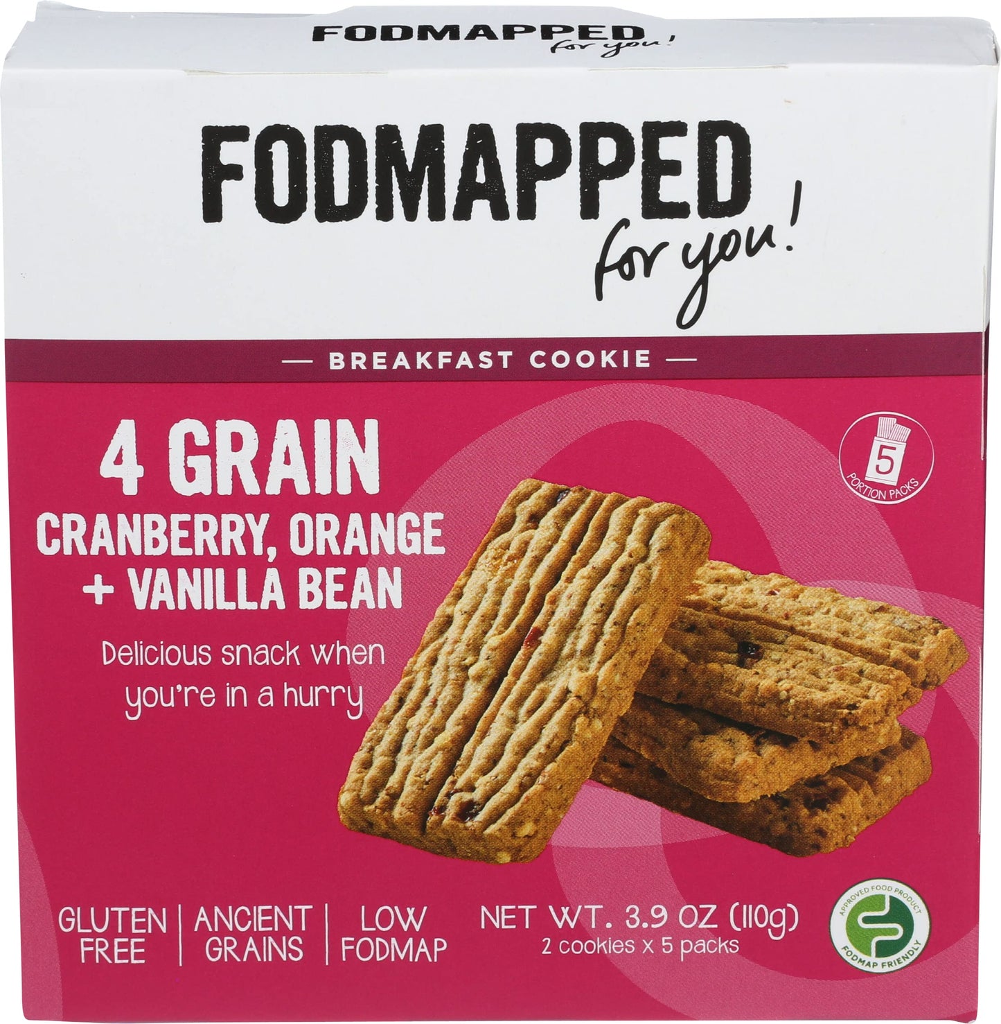 FODMAPPED FOR YOU Cranberry, Orange & Vanilla Bean 4 Grain Breakfast Cookies, 3.9 OZ