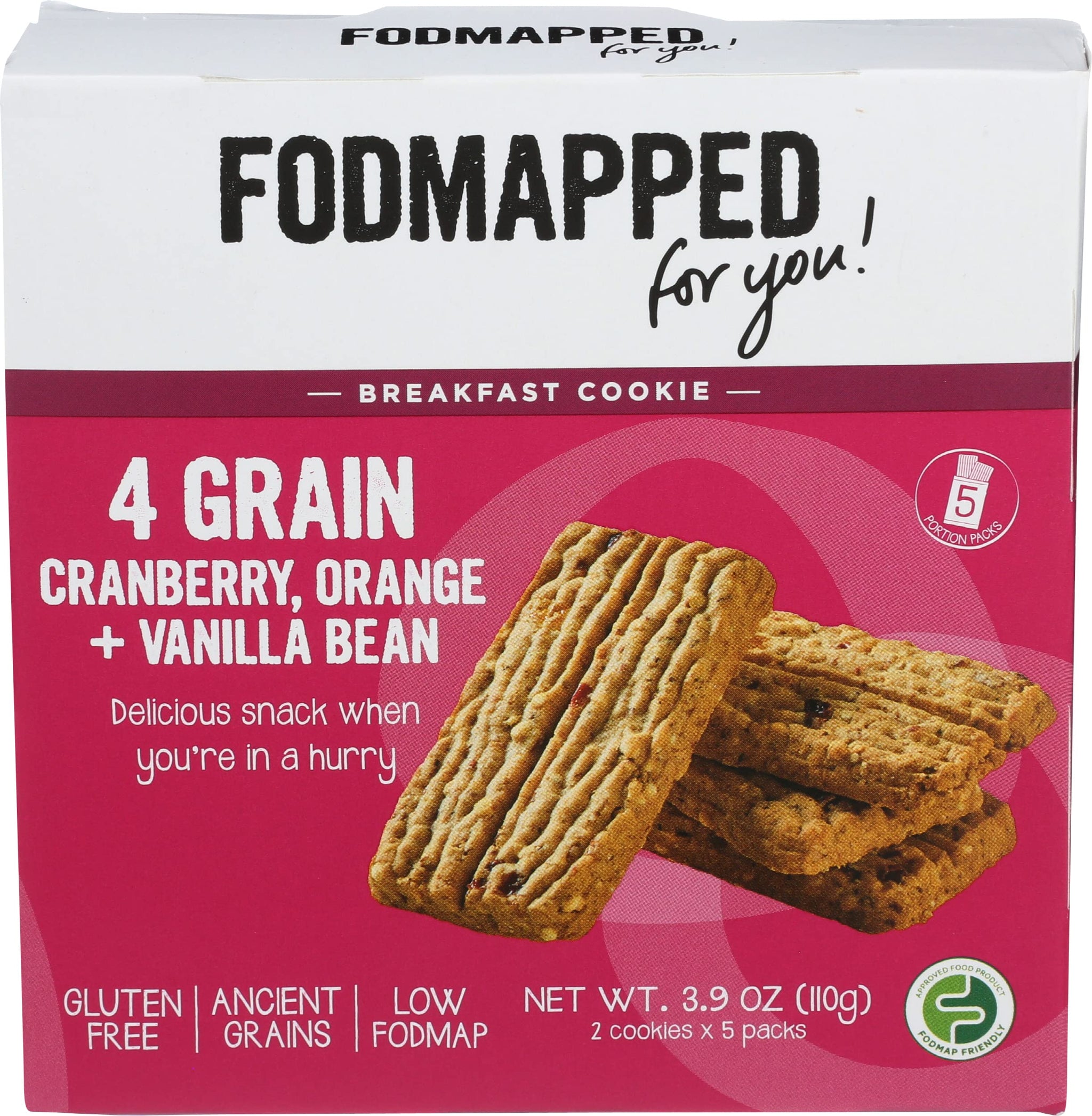 FODMAPPED FOR YOU Cranberry, Orange & Vanilla Bean 4 Grain Breakfast Cookies, 3.9 OZ