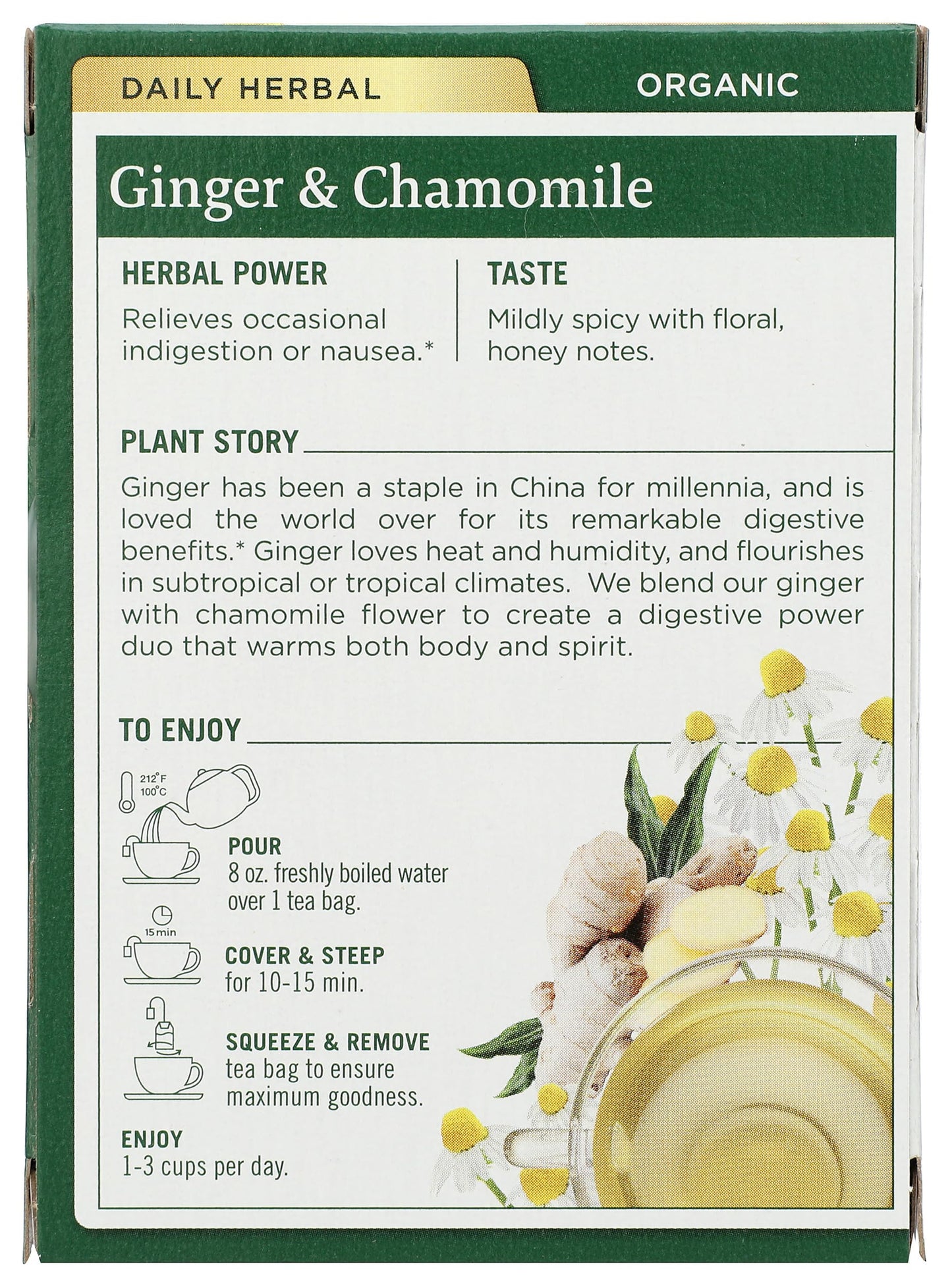 Traditional Medicinals Organic Ginger & Chamomile Herbal Tea, Relieves Occasional Indigestion or Nausea, (Pack of 1) - 16 Tea Bags