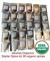 eSutras Organics Essential Spices Herbs Starter Set 28 piece Cooking Grilling Pickling Kit ALL Pure Organic Fresh Dried