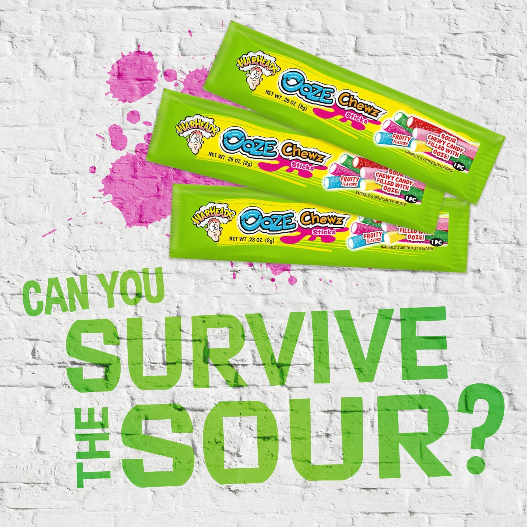 WARHEADS - Sour Ooze Chewz Sticks - Individually Wrapped, Chewy Candy with Sour Filling - Mango, Strawberry, Green Apple, Black Cherry, Watermelon