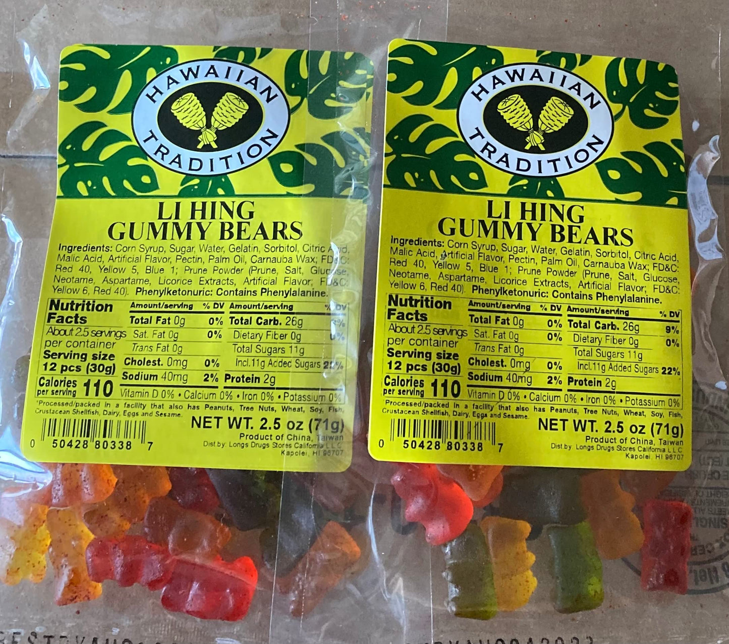 (Pack of 2) Hawaiian Tradition Li Hing Gummy Bears 4 Oz. Bag