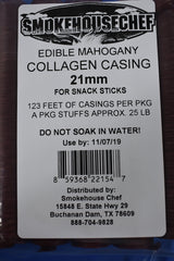 Snack Stick seasoning and casings for 25 lbs of meat. PLUS Cure. 21mm collagen casings