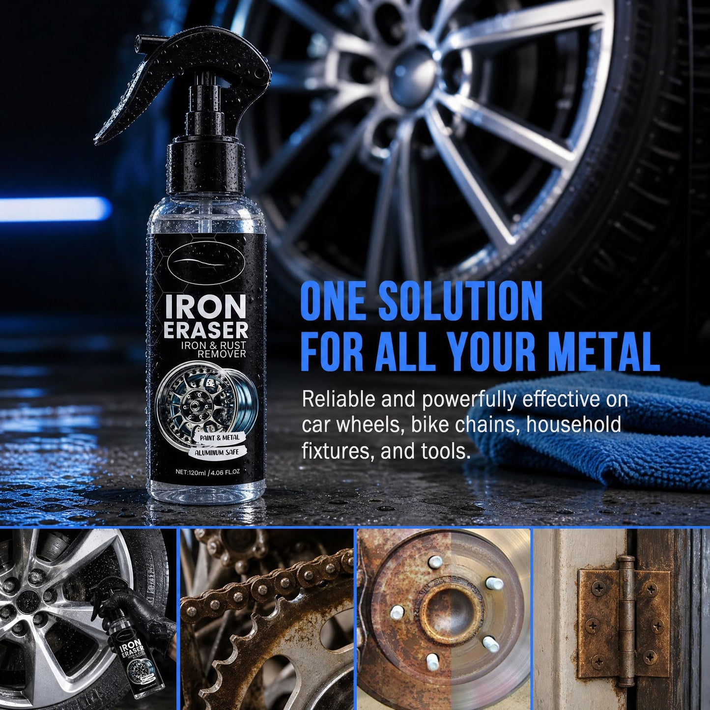 increnobl Iron Eraser Rust Remover Spray, Iron Powder Remover for Car Wheels & Paint, Fast Acting Iron Remover and Brake Dust Cleaner, Professional