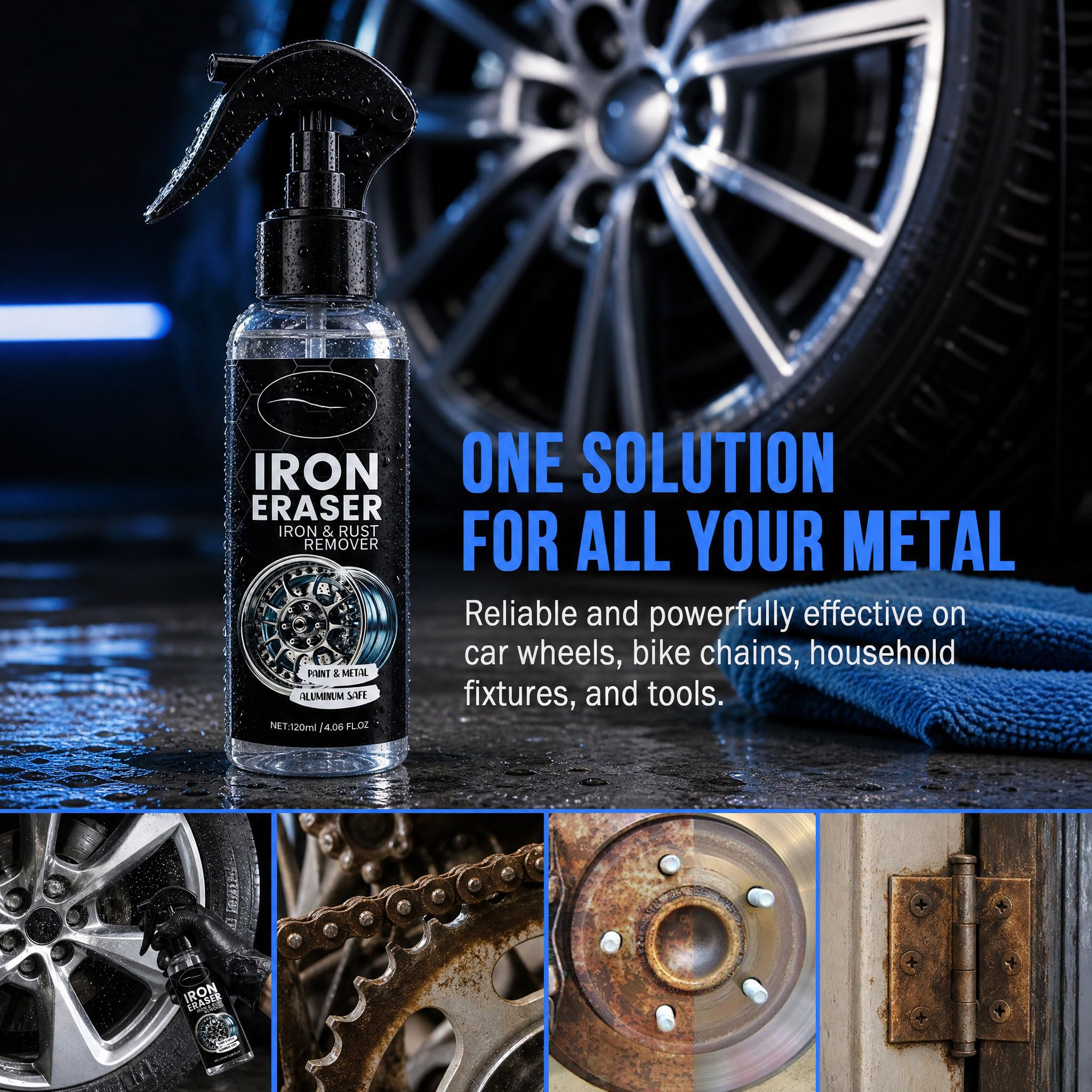 increnobl Iron Eraser Rust Remover Spray, Iron Powder Remover for Car Wheels & Paint, Fast Acting Iron Remover and Brake Dust Cleaner, Professional