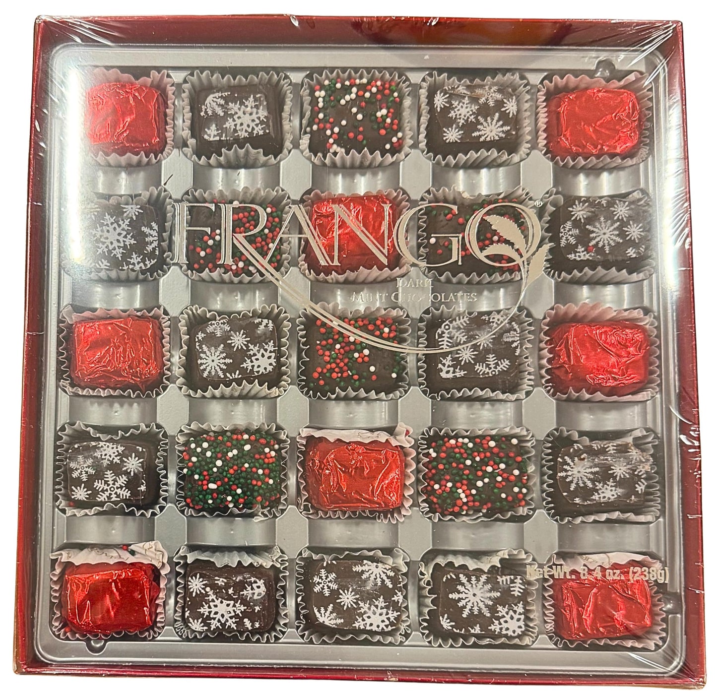 Frango Dark Mint Holiday Chocolates - 8.4 oz Gift Box - Limited Edition Dark Chocolate Mint Truffles with Festive Sprinkles and Foil Wrappers