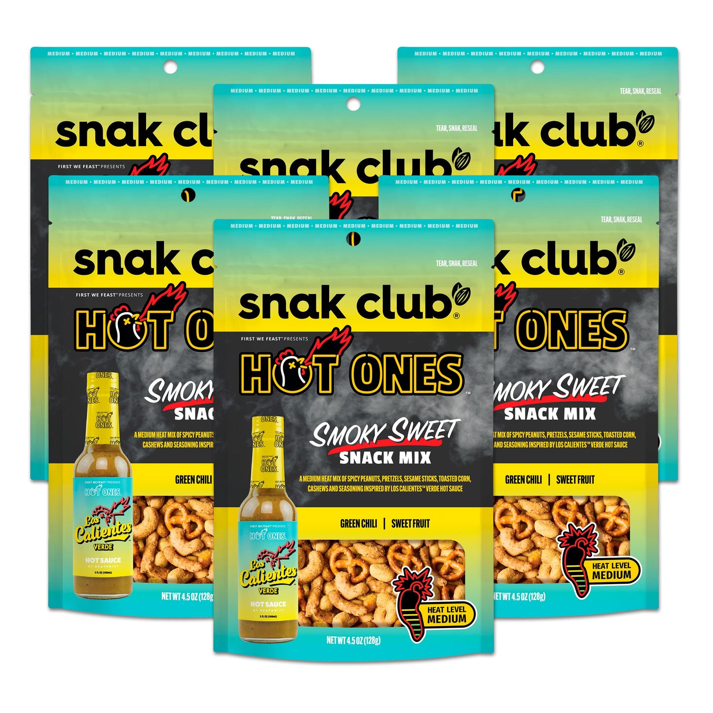 Snak Club x Hot Ones Smoky Sweet Snack Mix, Spicy Snacks with Peanuts, Pretzels, Sesame Sticks, Toasted Corn & Cashews, Inspired by Hot Ones Hot