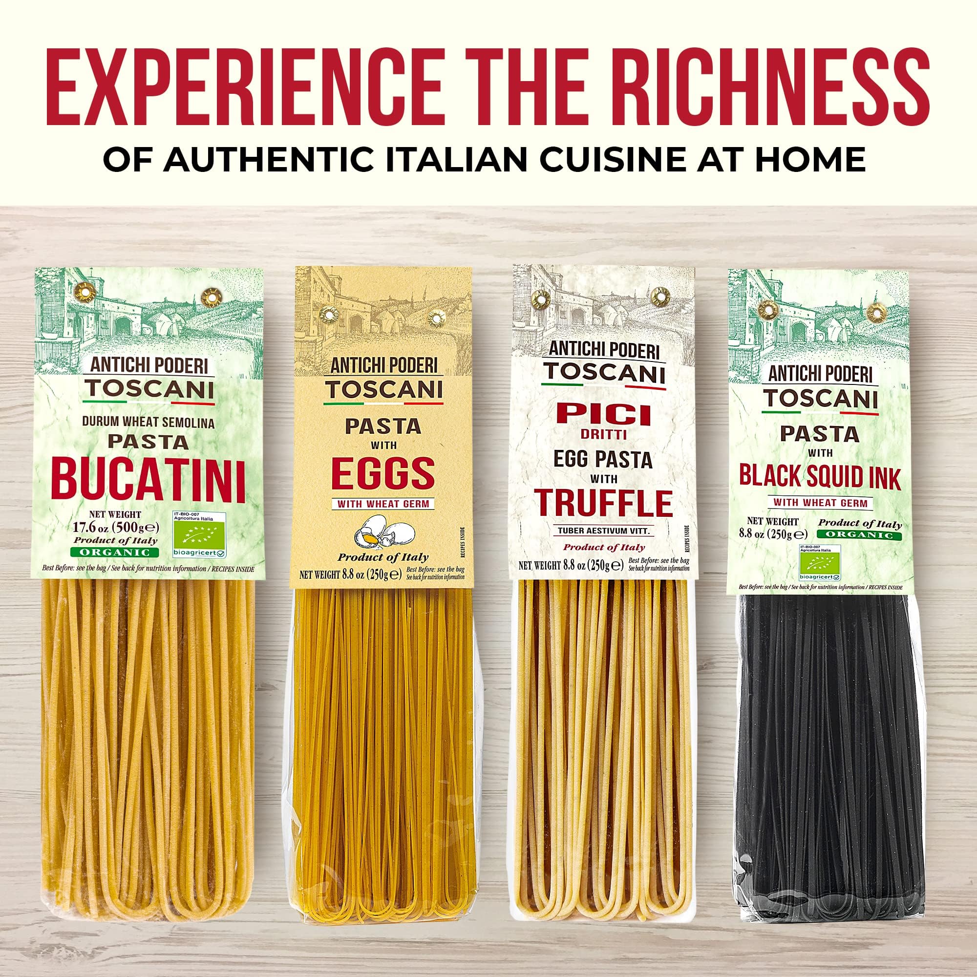 ANTICHI PODERI TOSCANI Organic Black Squid Ink Pasta Linguine - Black Pasta Noodles Made with Durum Wheat Semolina, Squid Ink, and Wheat Germ