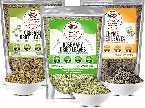 Rosemary, Thyme and Oregano (3-Pack), All Natural, Whole Leaf, Non-GMO, Dried Herb Variety Pack, Use For Seasoning Meats, Sauces, Soups