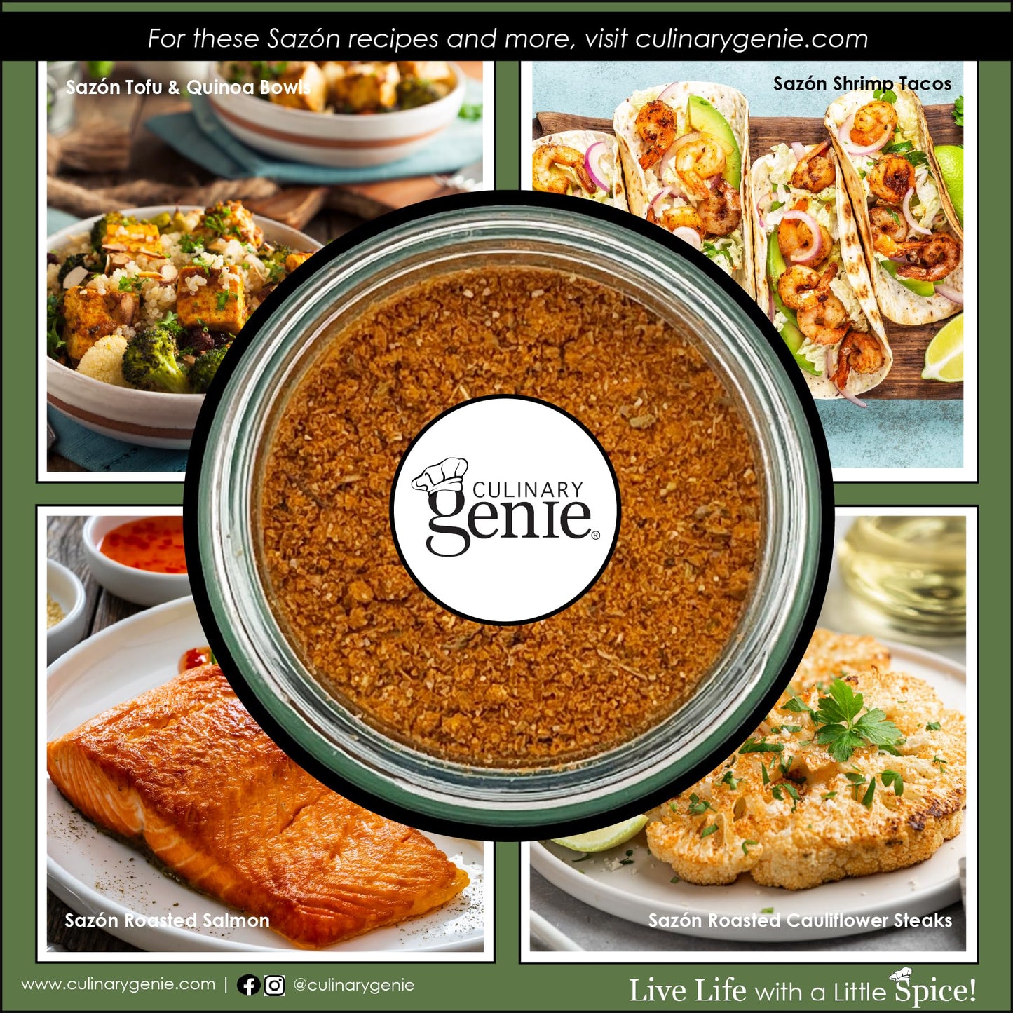 Culinary Genie Salt-Free Sazón Seasoning Blend - Organic Latin Spice Mix with Annatto, Garlic & Cumin, No Salt Added, No MSG