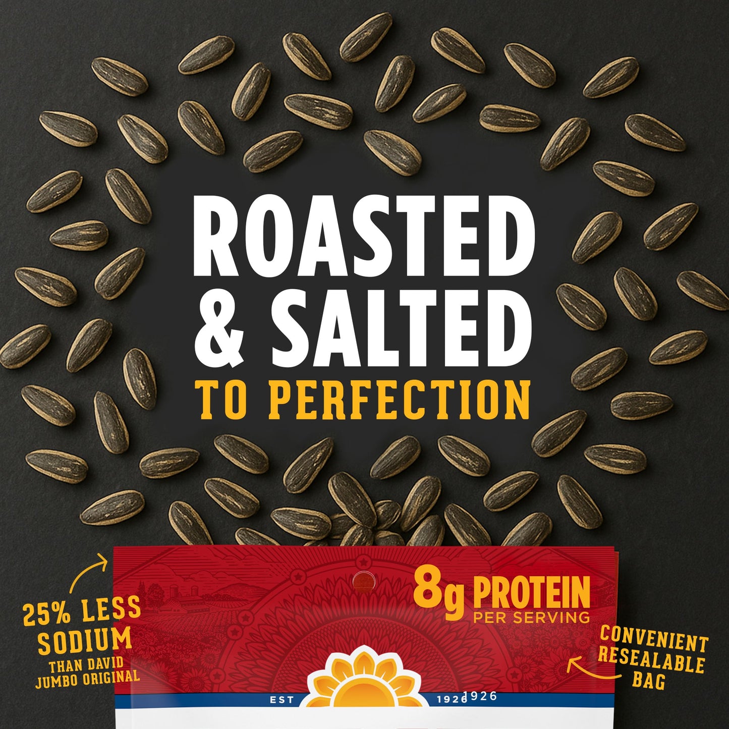 DAVID Reduced Sodium Jumbo Sunflower Seeds, Original Flavor, 5.25 oz.