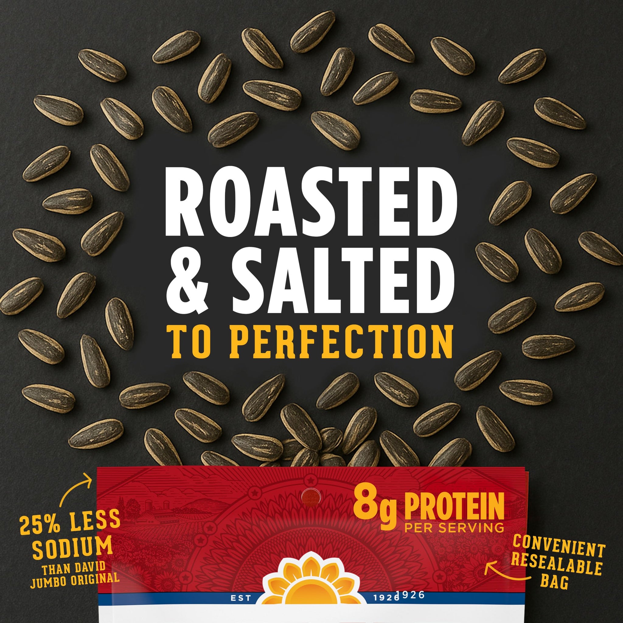 DAVID Reduced Sodium Jumbo Sunflower Seeds, Original Flavor, 5.25 oz.