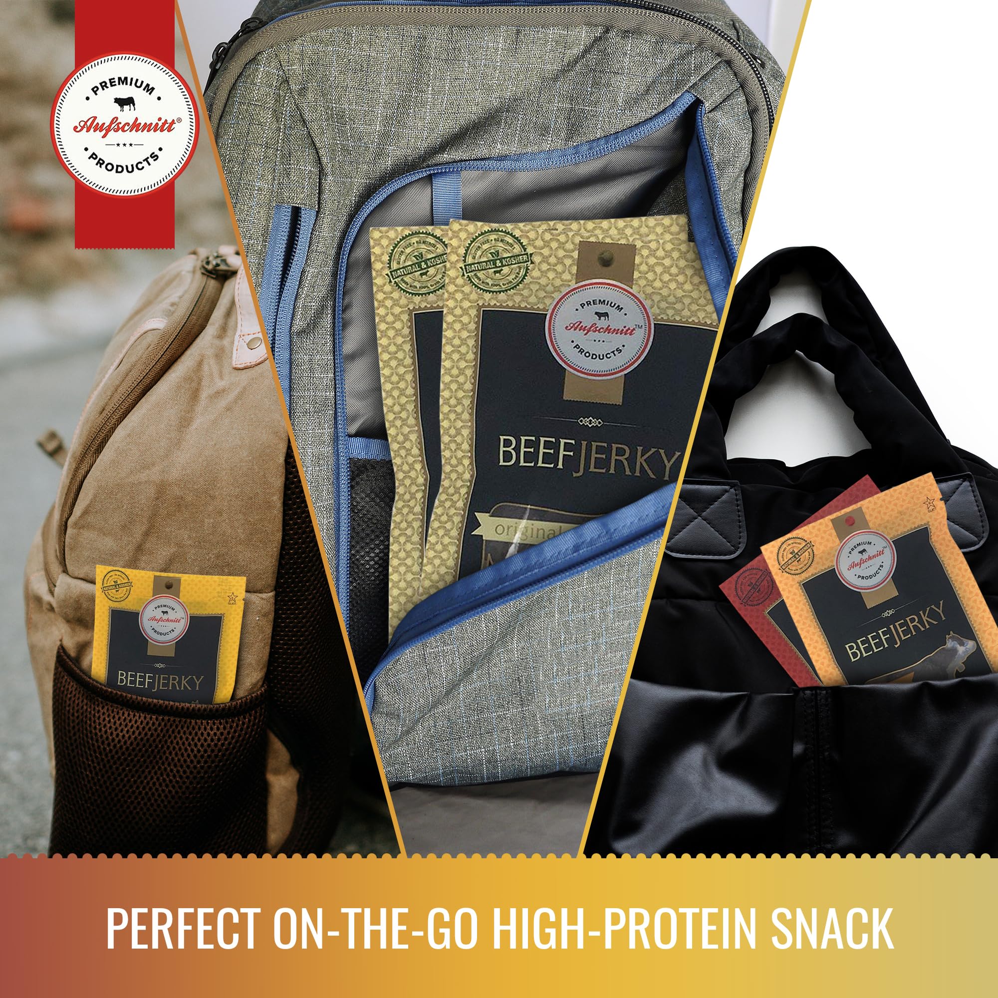 Aufschnitt Grass Fed Beef Jerky - Low Sodium, Certified Kosher - Made in USA - Keto Friendly - 5 Pack, Variety Pack