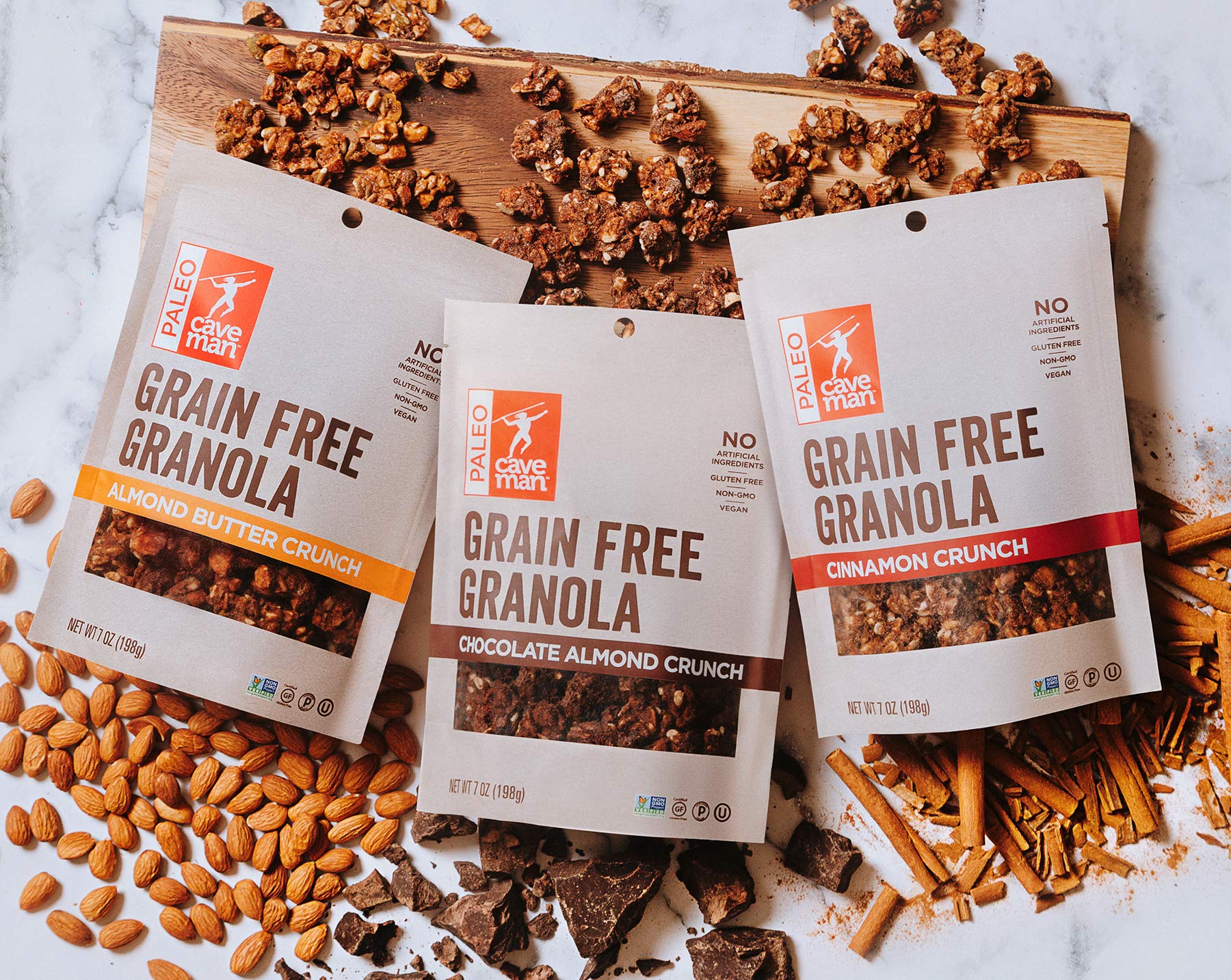 Caveman Foods Grain Free Keto Granola, Cinnamon Crunch Vegan Granola Mix, 7 Ounce Pouch