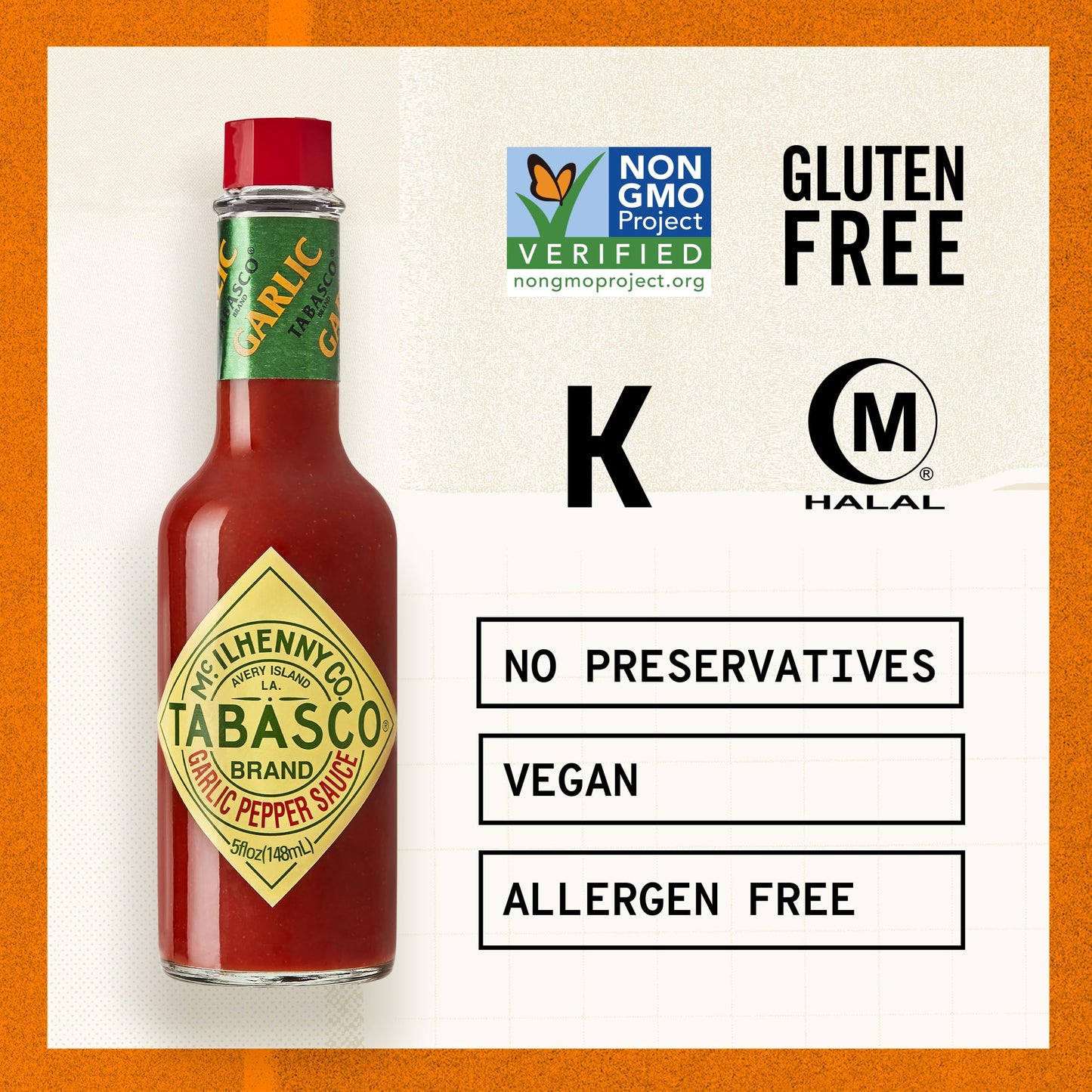 TABASCO® Brand Cayenne Garlic Pepper Sauce, Mild Hot Sauce, Glass Bottle, Smoky & Zesty Blend with Savory Garlic, Bold Flavor, Great for Italian