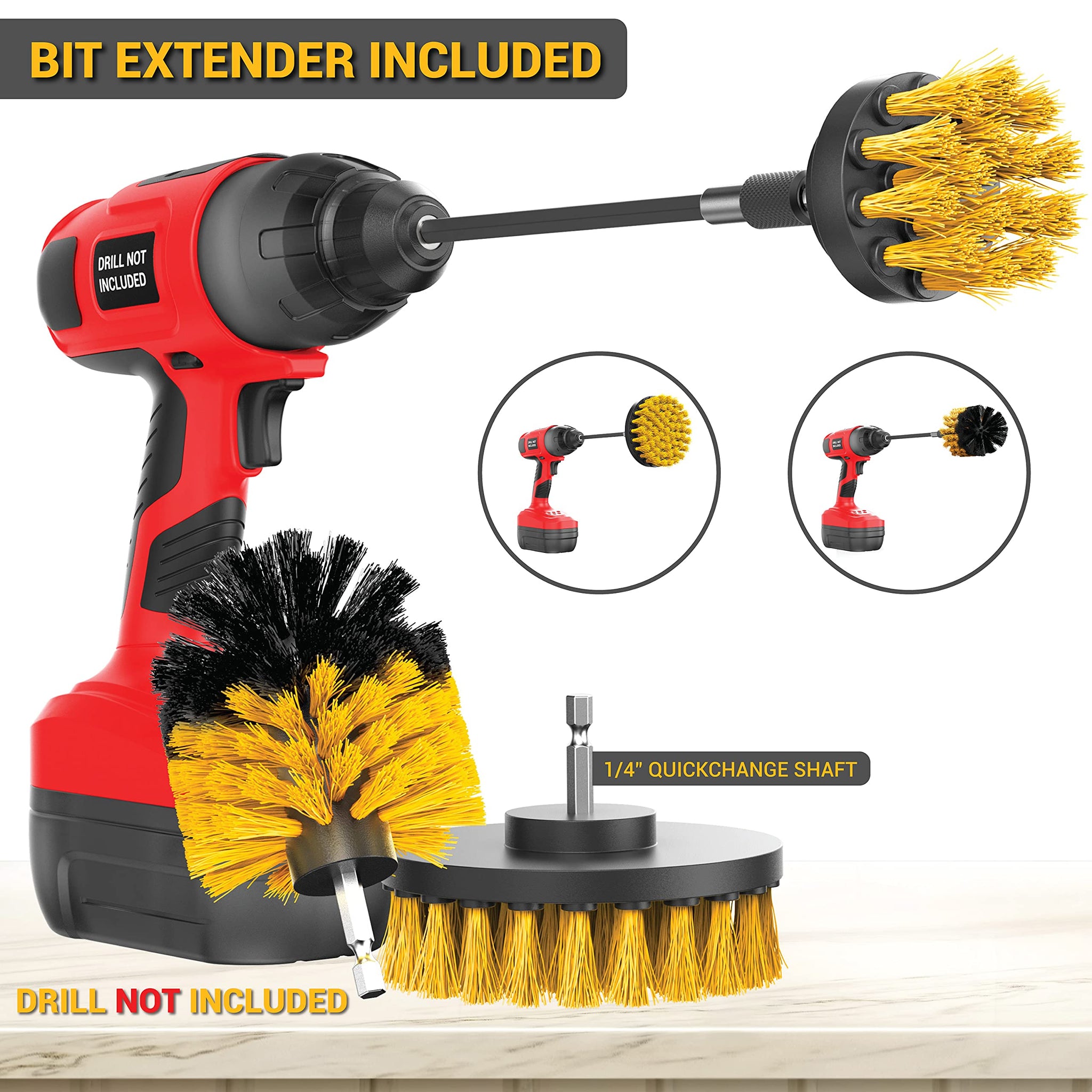 SCRUBIT Drill Brush Attachment Set - Power Scrubber Tile and Grout Tool - Use for Kitchen, Shower, Bathtub and Floor Surface - All Purpose Household