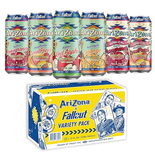 AriZona x Fallout Green Tea Energy Drink, Variety Pack - 6 Flavors, 15 fl oz (Pack of 12) - 190mg Caffeine per Can