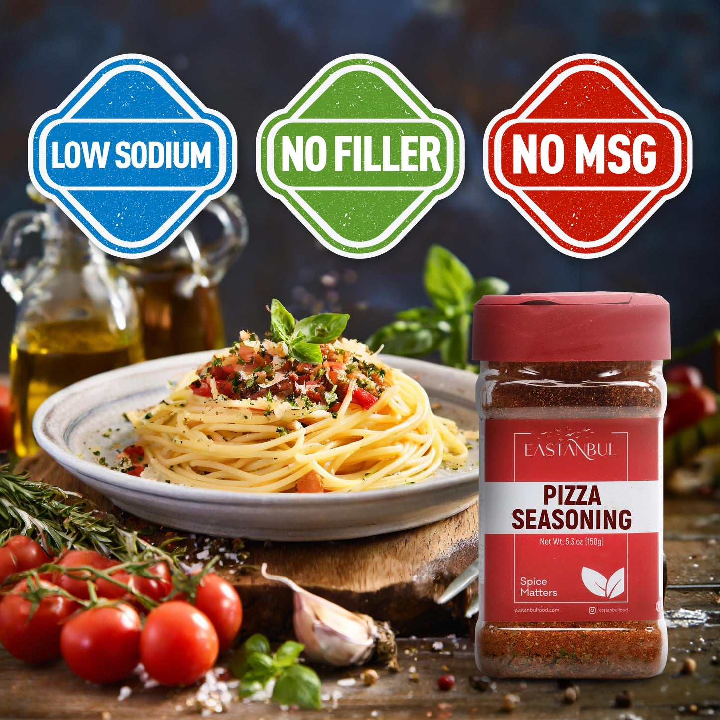 Eastanbul Pizza Seasoning Spice Blend, 5.29oz Italian Seasoning, Boosts Pizza Toppings, Herbal Blend, Popcorn Spice, Low Sodium, No MSG, No Filler