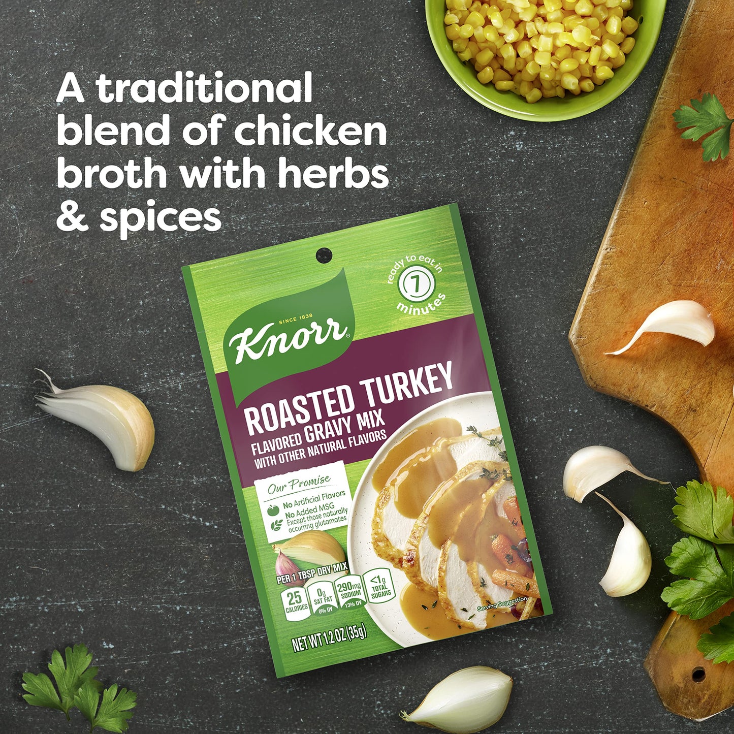 Knorr Turkey Gravy Mix For Delicious Easy Meals and Side Dishes Roasted Turkey Sauce and Gravy With No Artificial Flavors, No Added MSG 1.2 oz, Pack