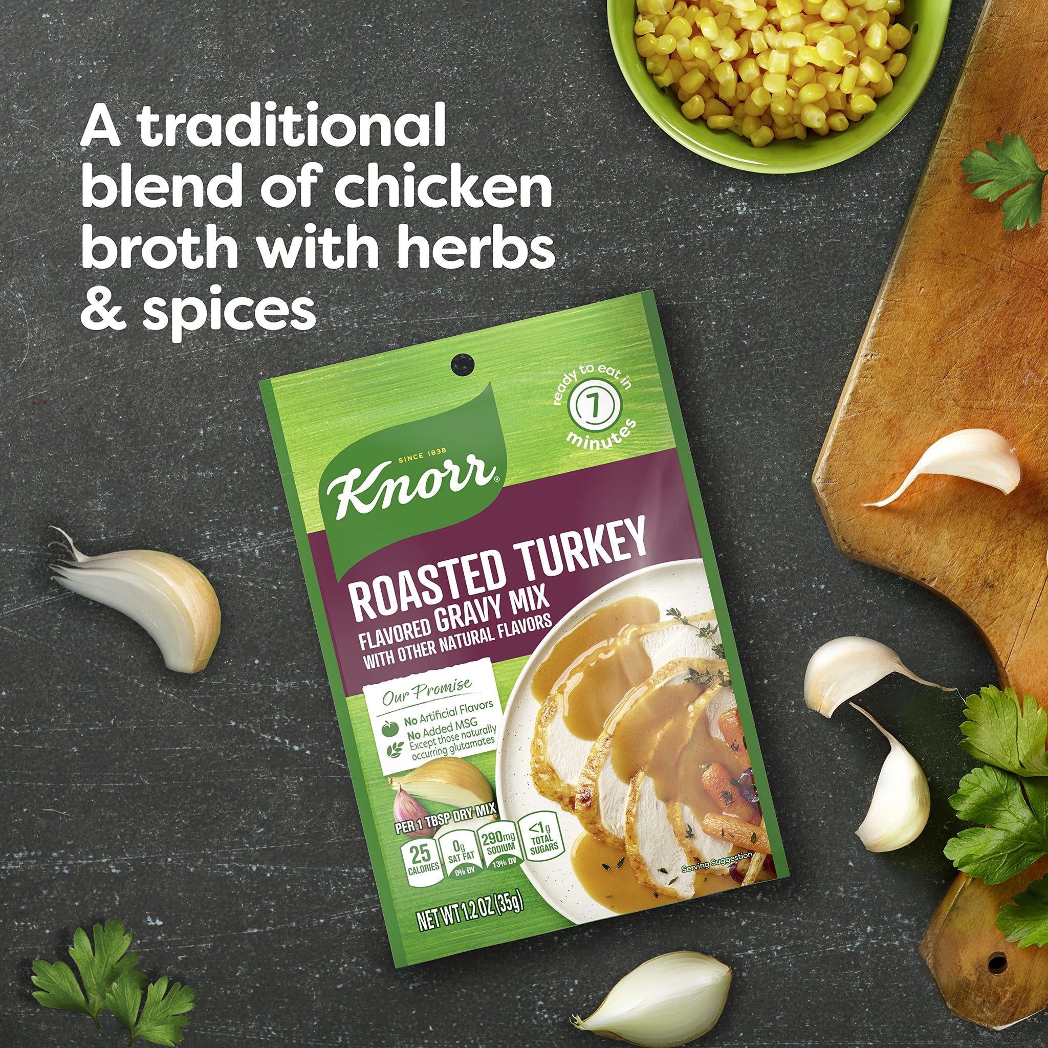 Knorr Turkey Gravy Mix For Delicious Easy Meals and Side Dishes Roasted Turkey Sauce and Gravy With No Artificial Flavors, No Added MSG 1.2 oz, Pack