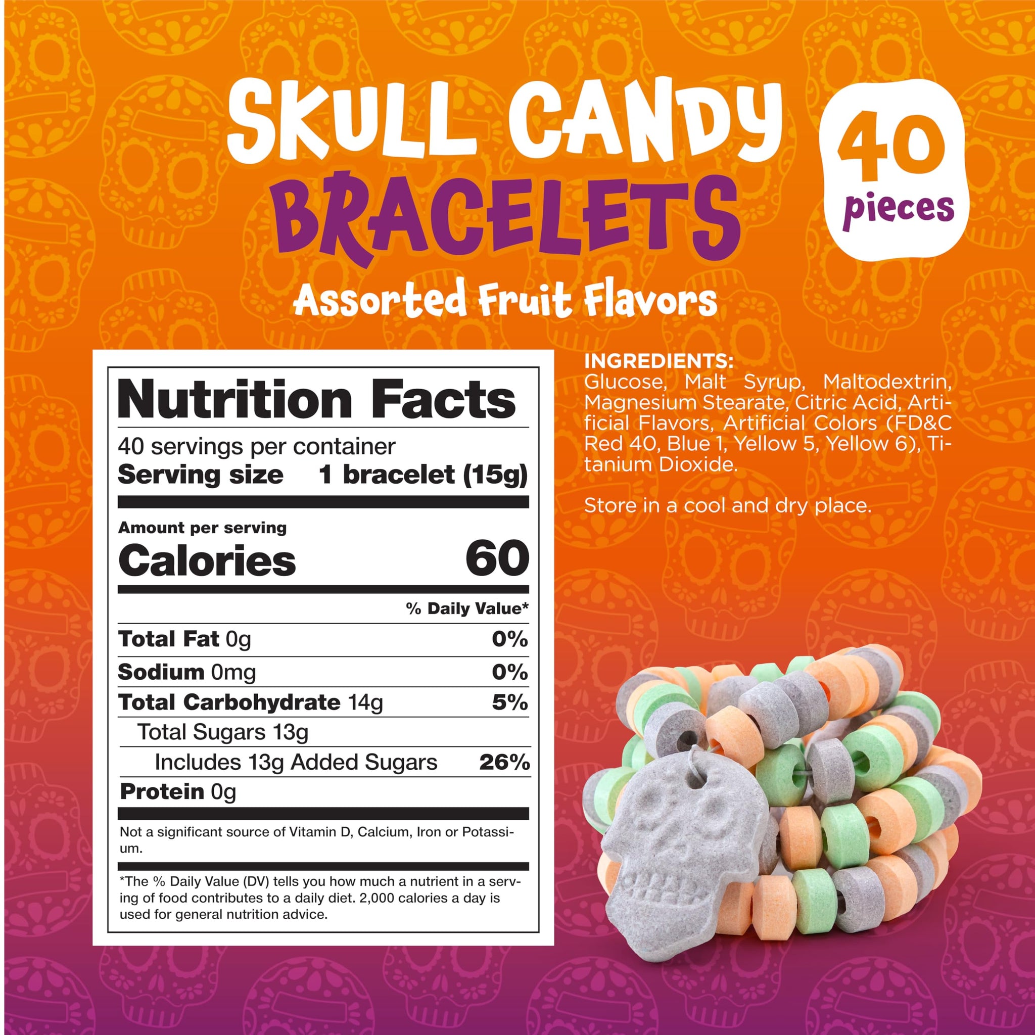 Skull Candy Bracelets - 40 Count - Candy Bracelets Individually Wrapped - Fun Candies for Goodie Bags and Classroom Rewards - Party Favors by Funtasty