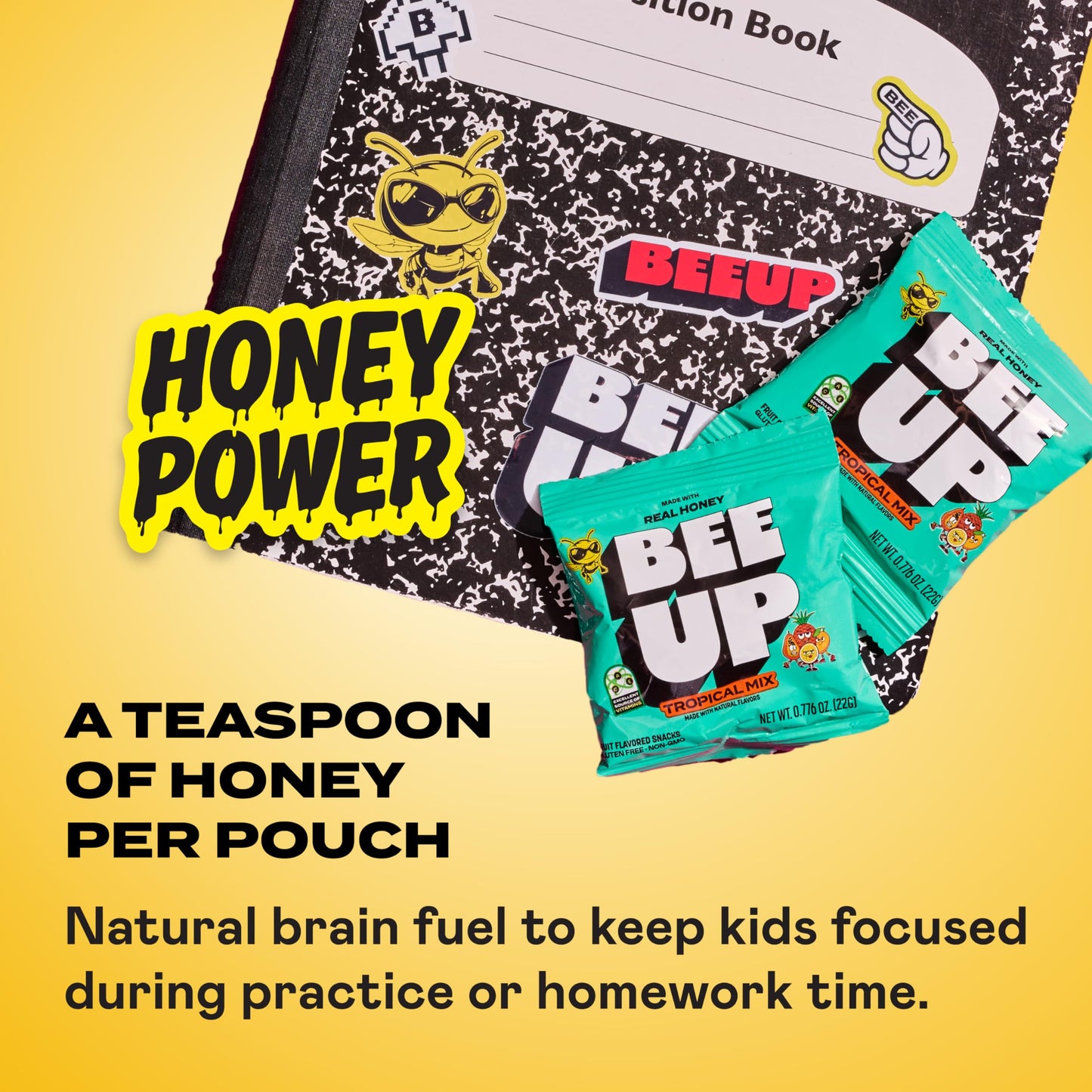 BEEUP Honey Fruit Snacks - With a Teaspoon of Honey in Every Pouch - Dye Free, No Corn Syrup - Individually Wrapped Fruit Snack Packs for School