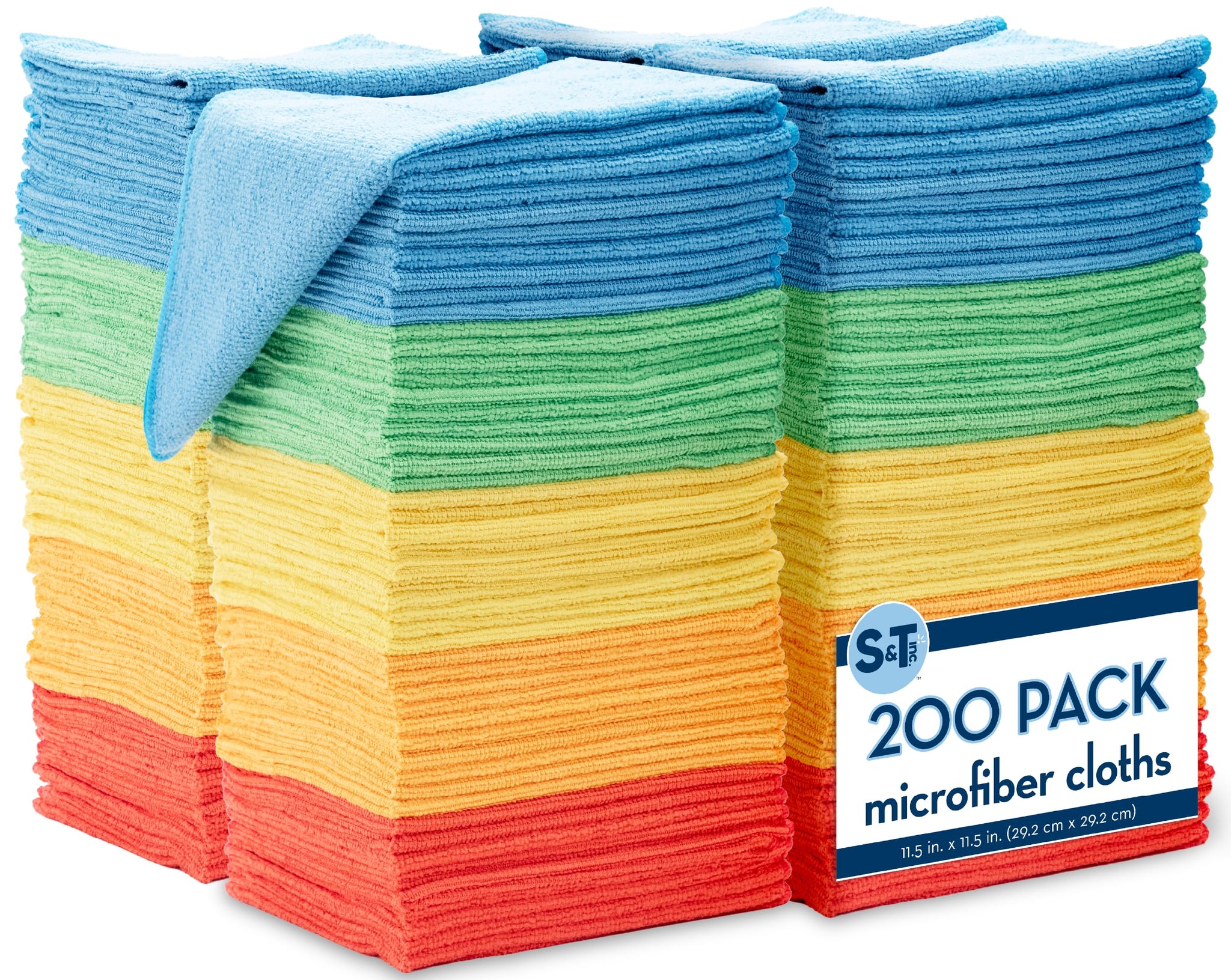 S&T INC. 200 Pack Microfiber Cleaning Cloth, Bulk Towels for Home, Reusable Microfiber Towels for Cars, Cleaning Rags, Assorted, 11.5 Inches x 11.5