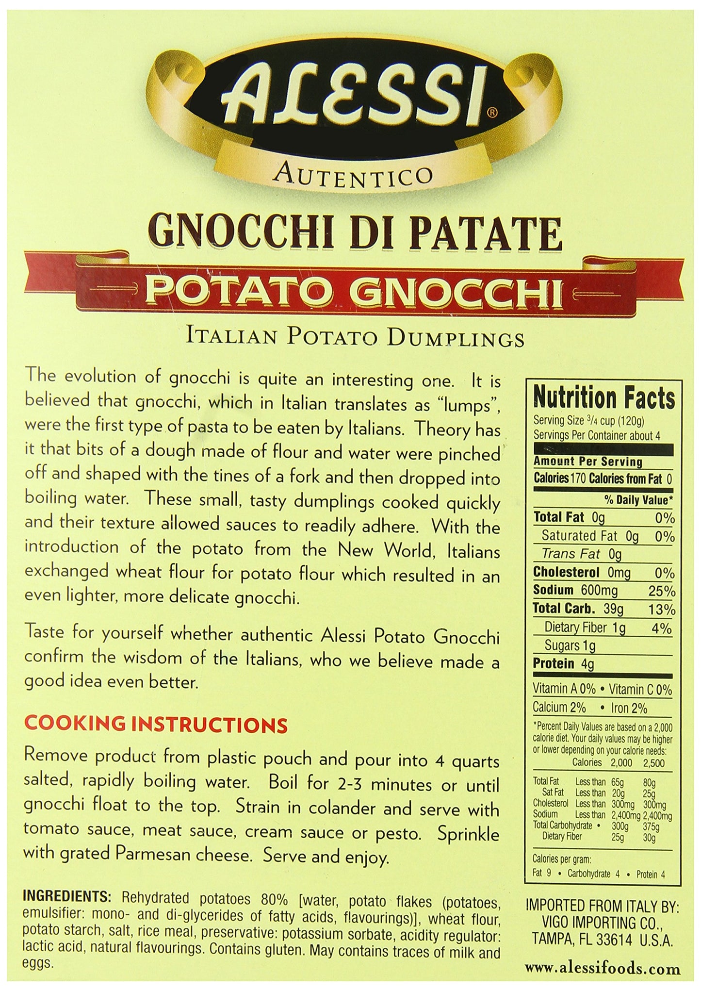 Alessi Pasta Gnocchi di Patate, 16-ounces (Pack of6)