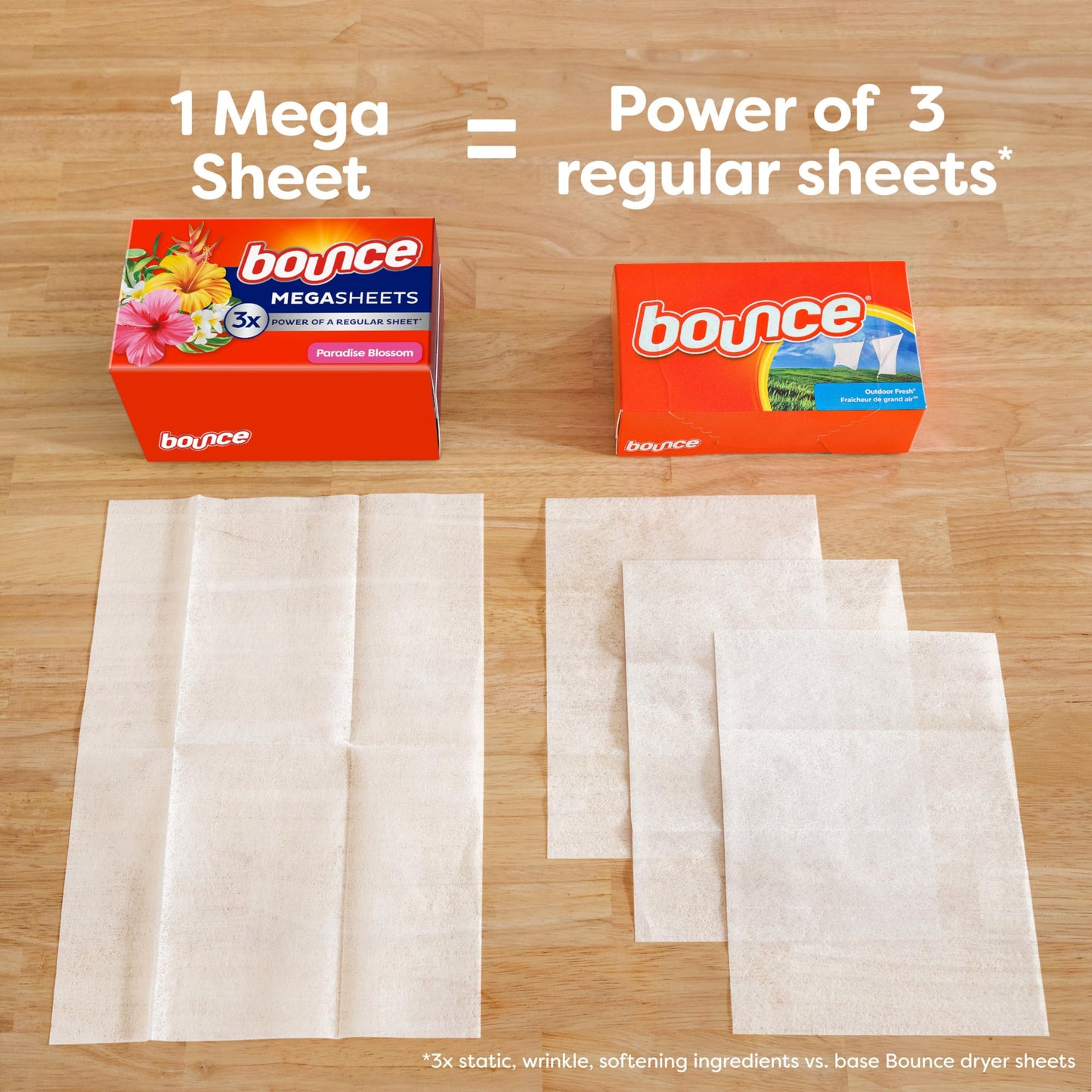 Bounce Mega Dryer Sheets, Paradise Blossom, 180 Count, Mega Fabric Softener Sheets with Static Control, Wrinkle Reduction, Extra Softness, Lasting