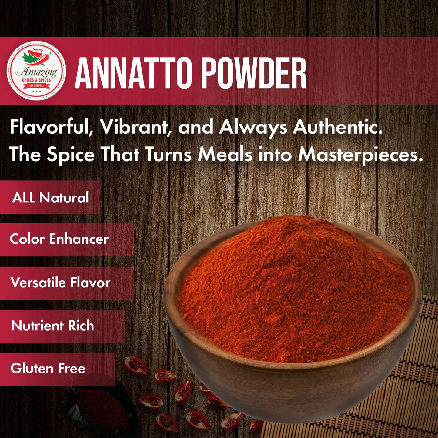 Achiote Powder - Ground Annatto Seeds 16oz (1LB) Great for Adding Color and Mild Flavor in Soup, Stews, Meats and Mexican Recipes