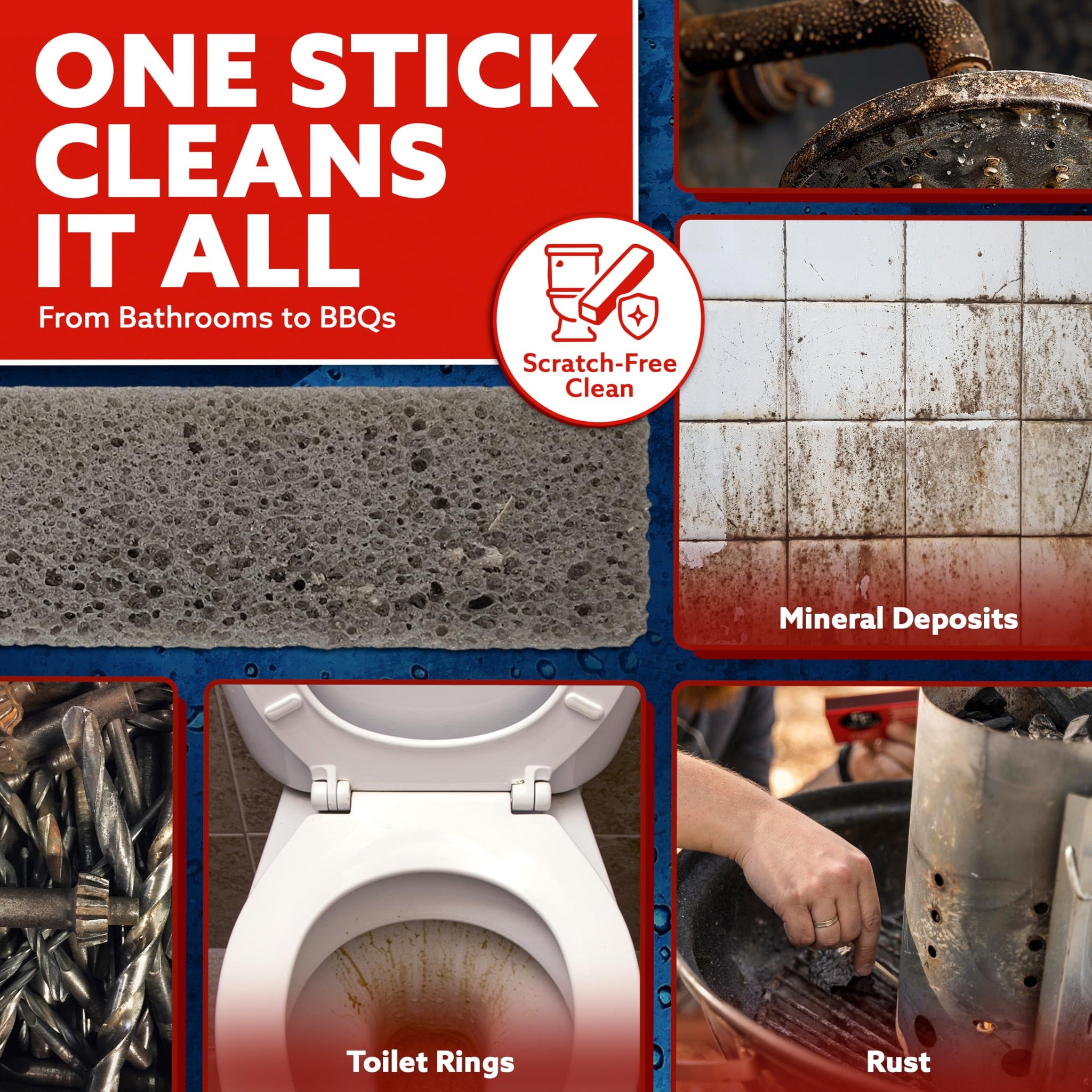 4-Pack PUMIE Heavy Duty Pumice Scouring Stick, with Flexi Scour Pad, Pumice Stone for Cleaning Tough Bathroom, Kitchen Stain, Grills, Pool, Scouring