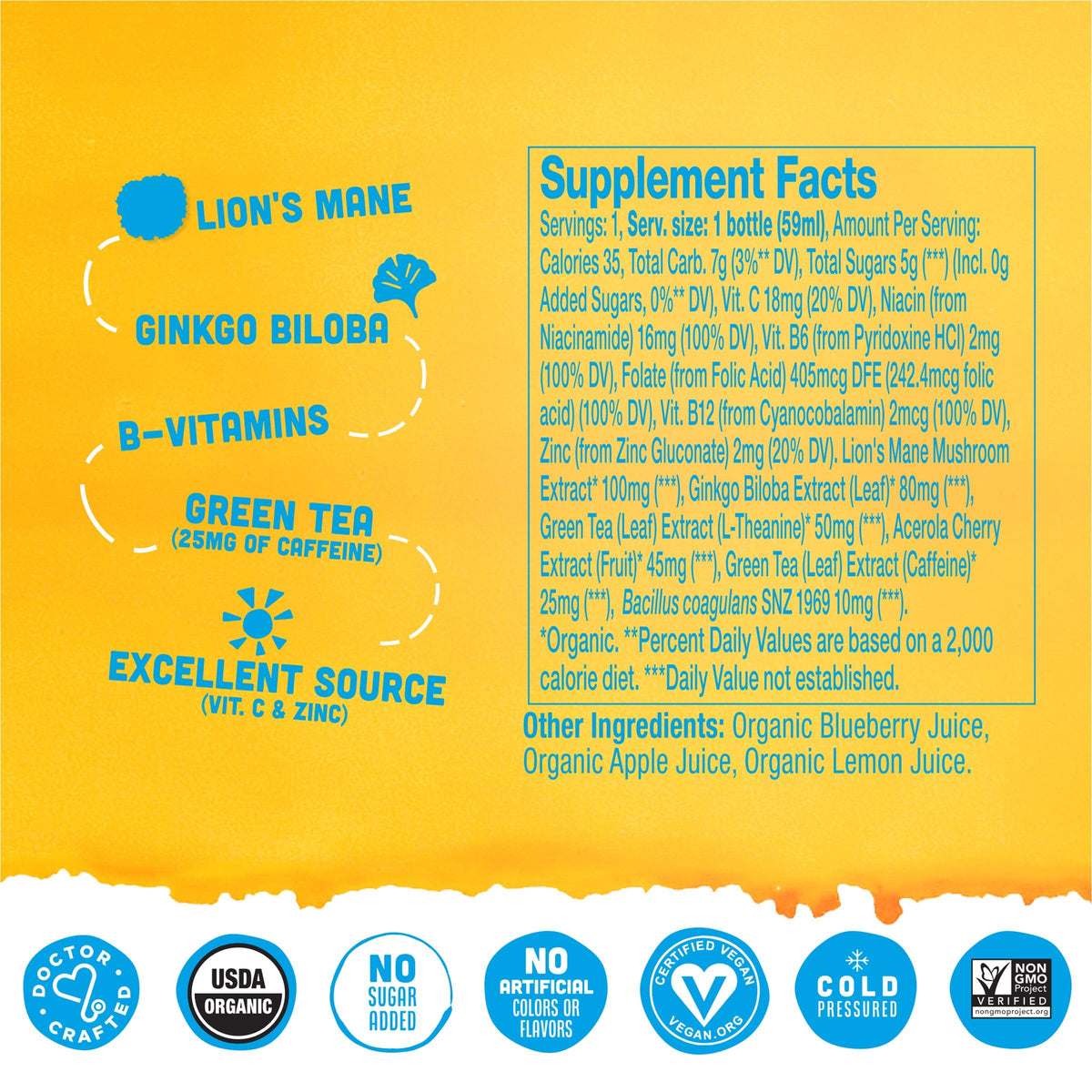 Vive Organic Organic Brain Plus Immunity Shot SGL, 2 FZ