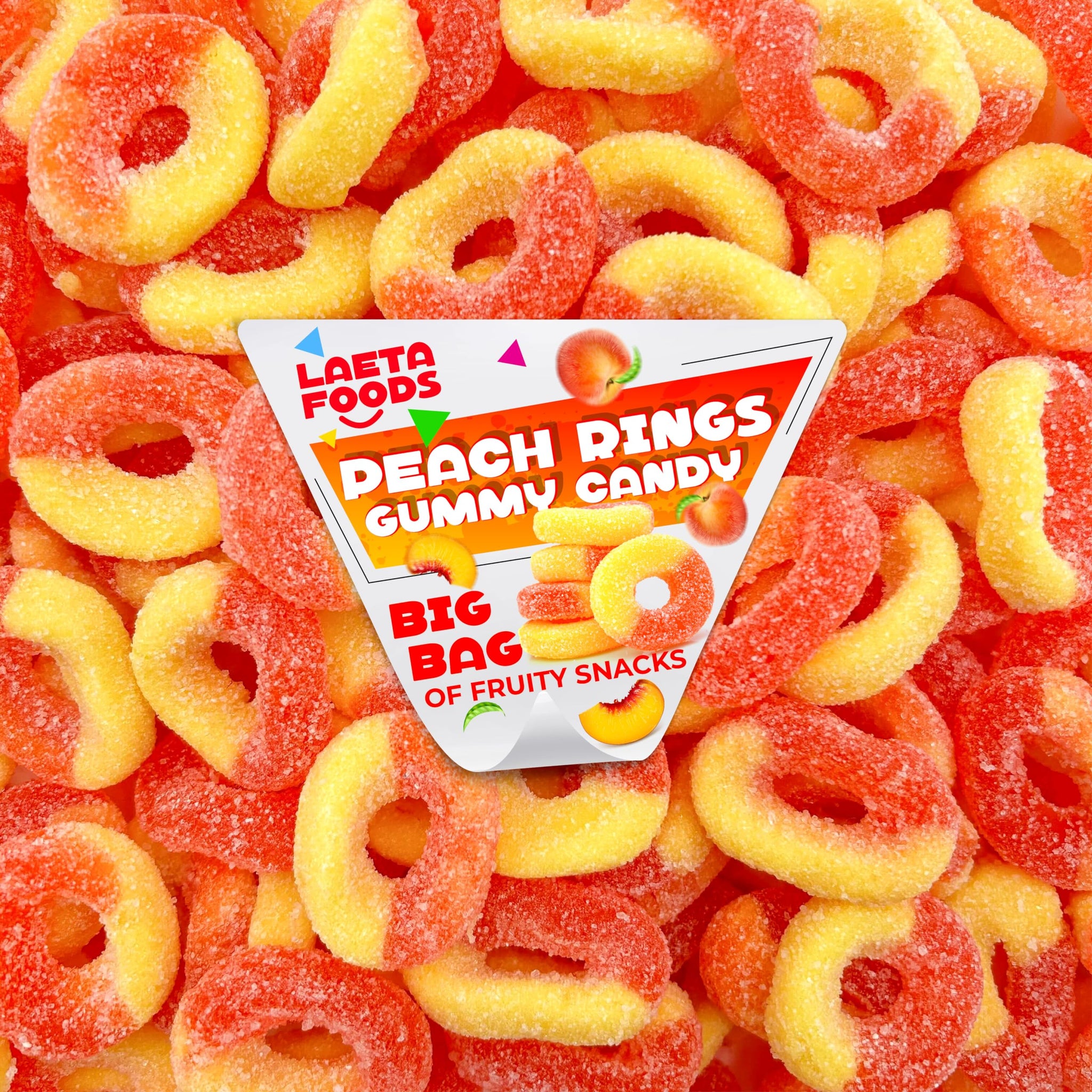 Peach Rings Gummy Candy, Sour and Sweet Sugar-Dusted Treat (5 Pound Bag)