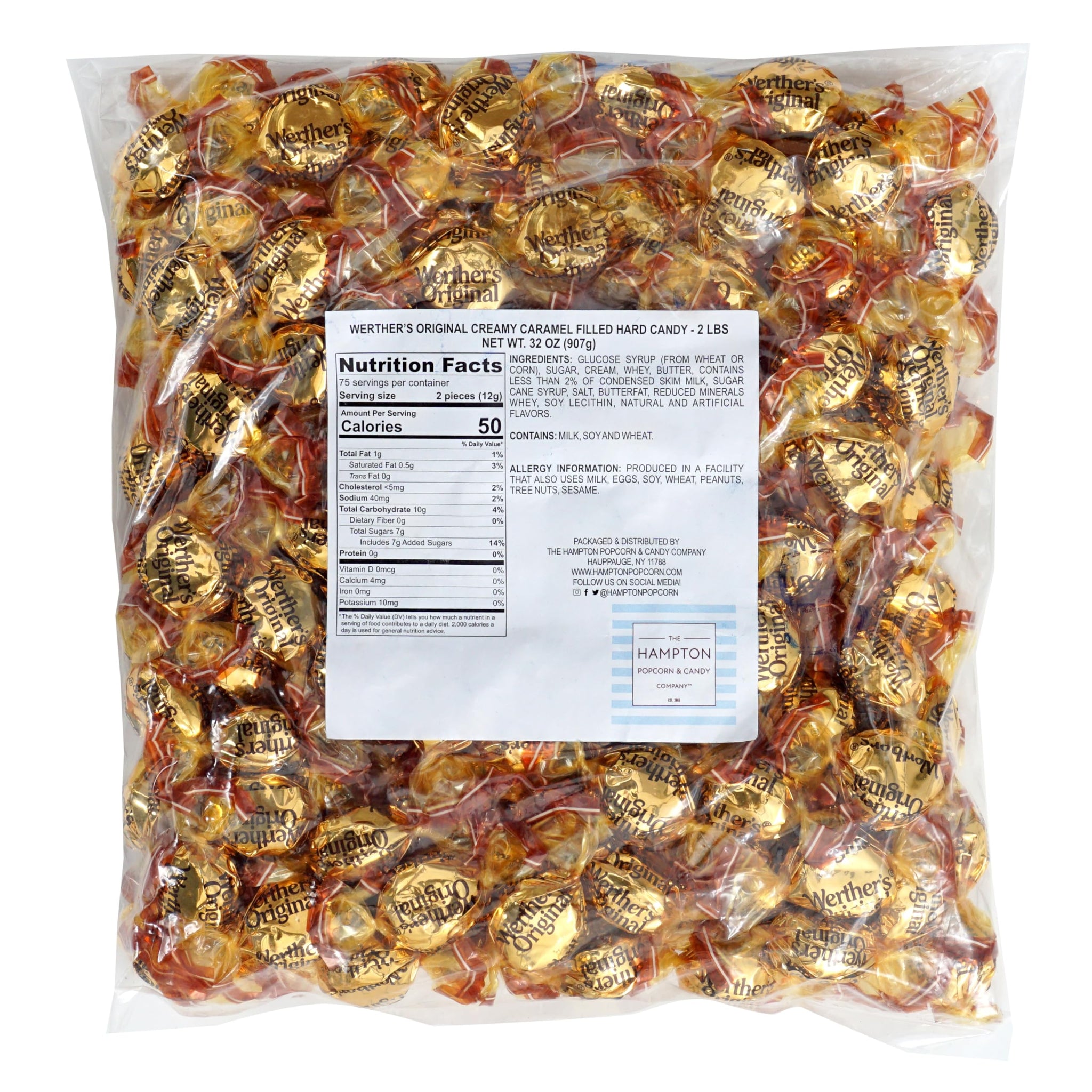 Werthers Original Creamy Caramel Filled Hard Candy, 2 Pound Bulk Bag, Individually Wrapped Werthers Caramel Filled Candy, The Hampton Popcorn & Candy