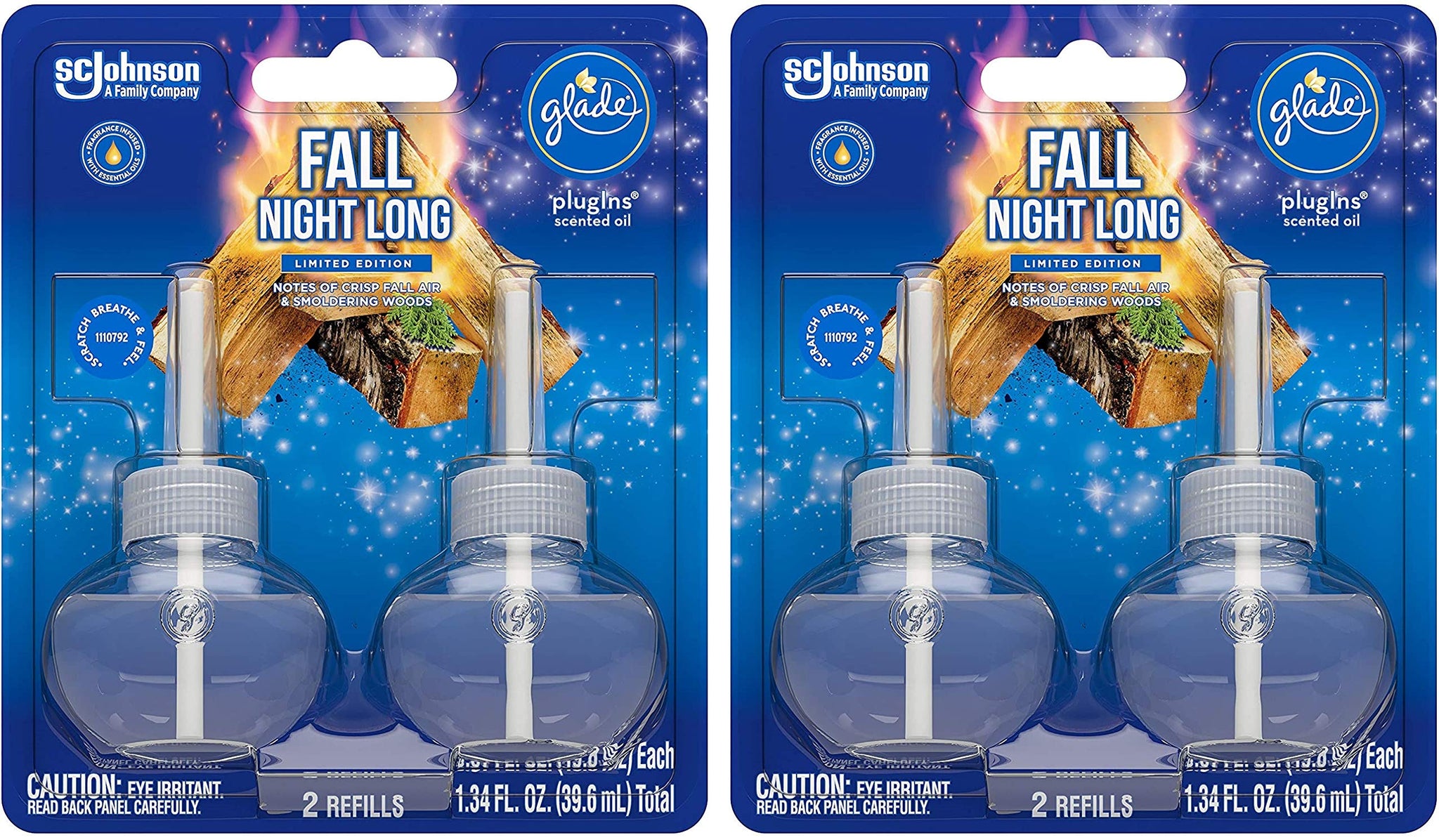 Glade Scented Oil Refills - Fall Night Long - Holiday Collection 2020-2 Count Oil Refills Per Package - Pack of 2 Packages