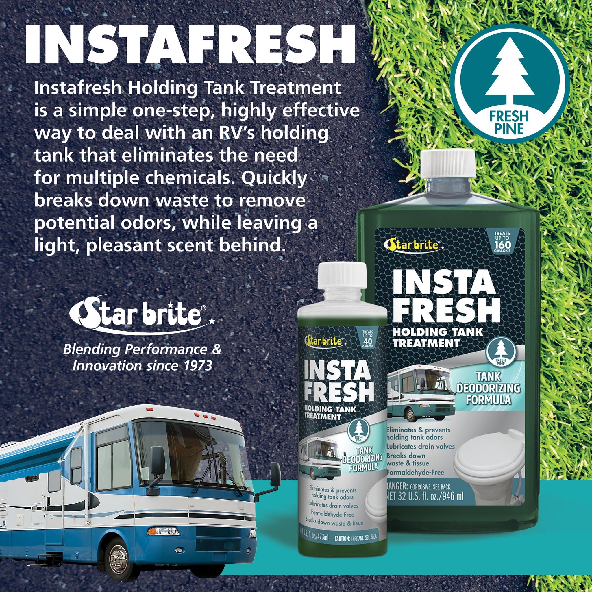 STAR BRITE Instafresh Holding Tank Treatment, Fresh Pine Scent - Odor Eliminator & Waste Breakdown - RV, Marine, Boat Use - Formaldehyde-Free