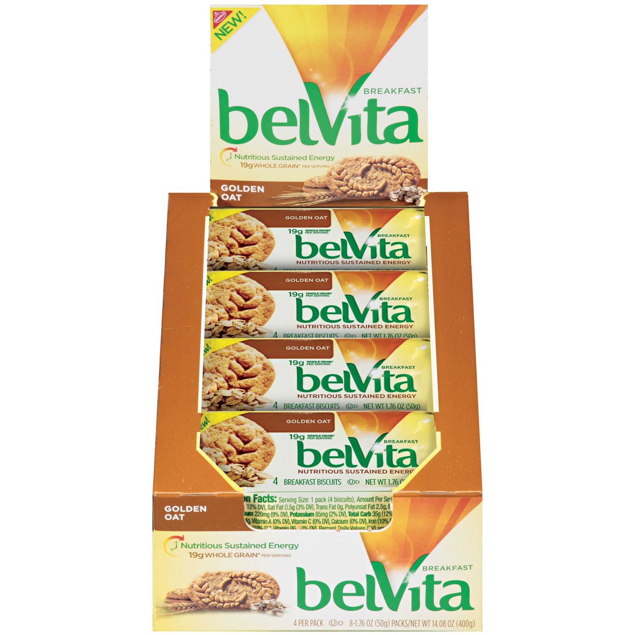 belVita Breakfast Biscuits, Golden Oat Flavor, 4 Count (Pack of 8)
